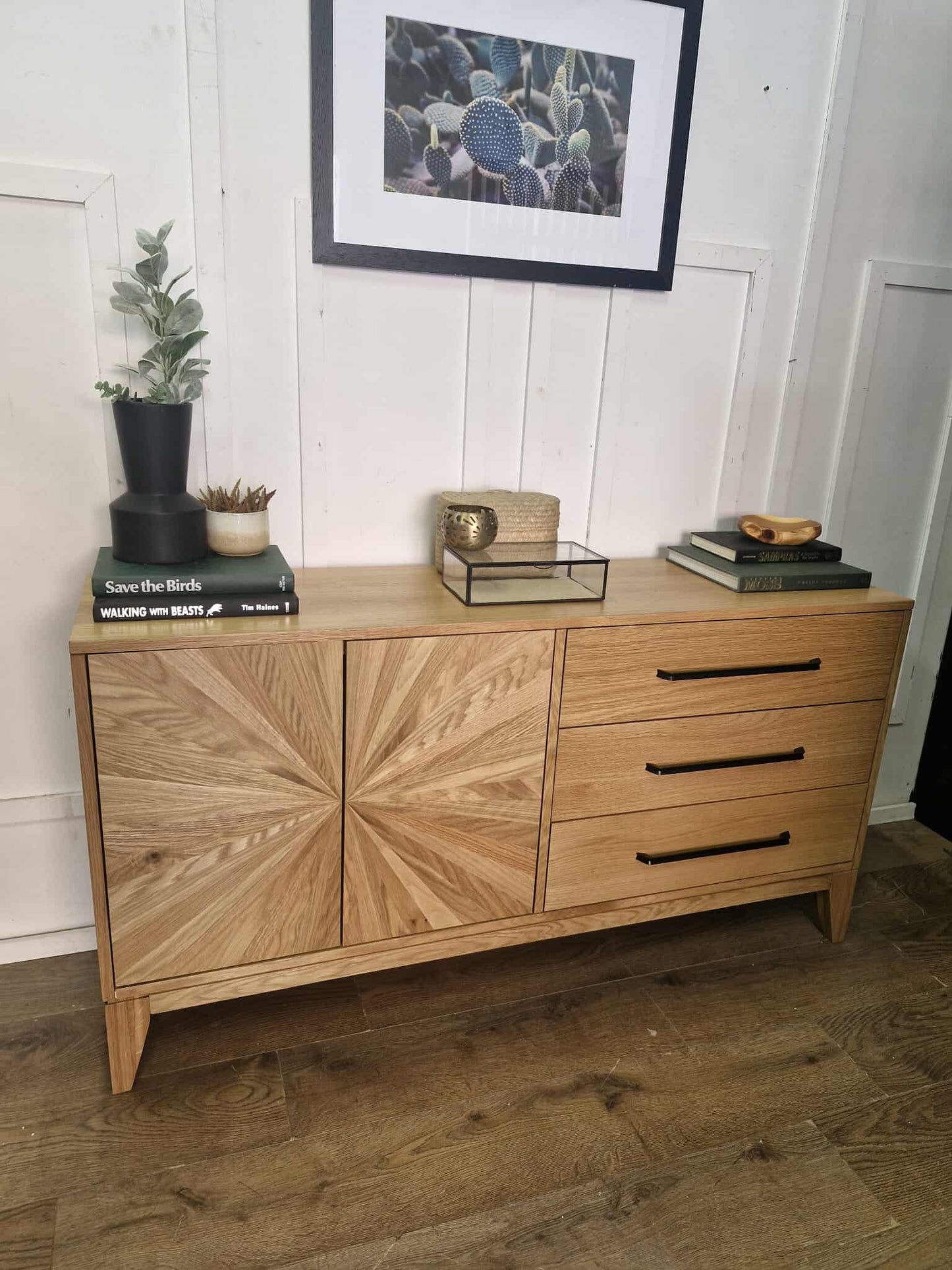 Oak Sideboard / Wood and metal Black / 2 Doors and 3 drawers