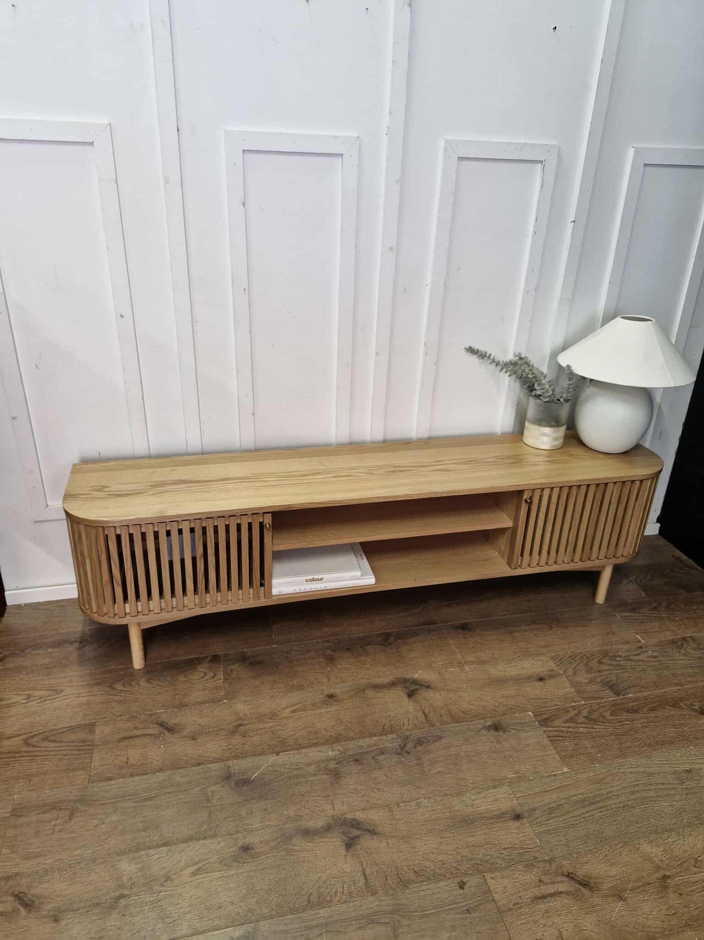 Oak 180cm Slatted TV Unit