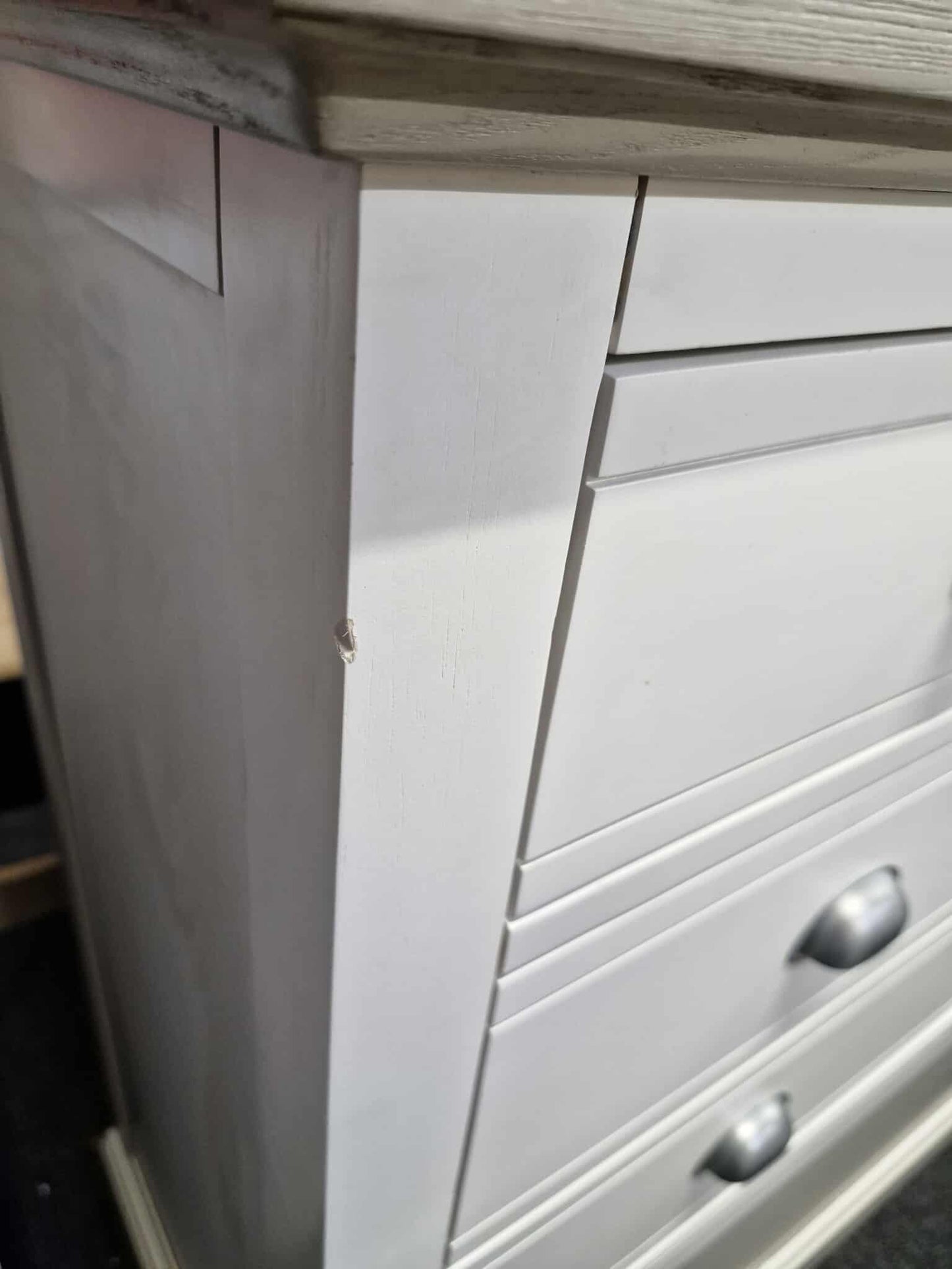 Off White and Grey Solid Wood Chest of 5 Drawers / Oak FurnitureLand Brompton RRP £579