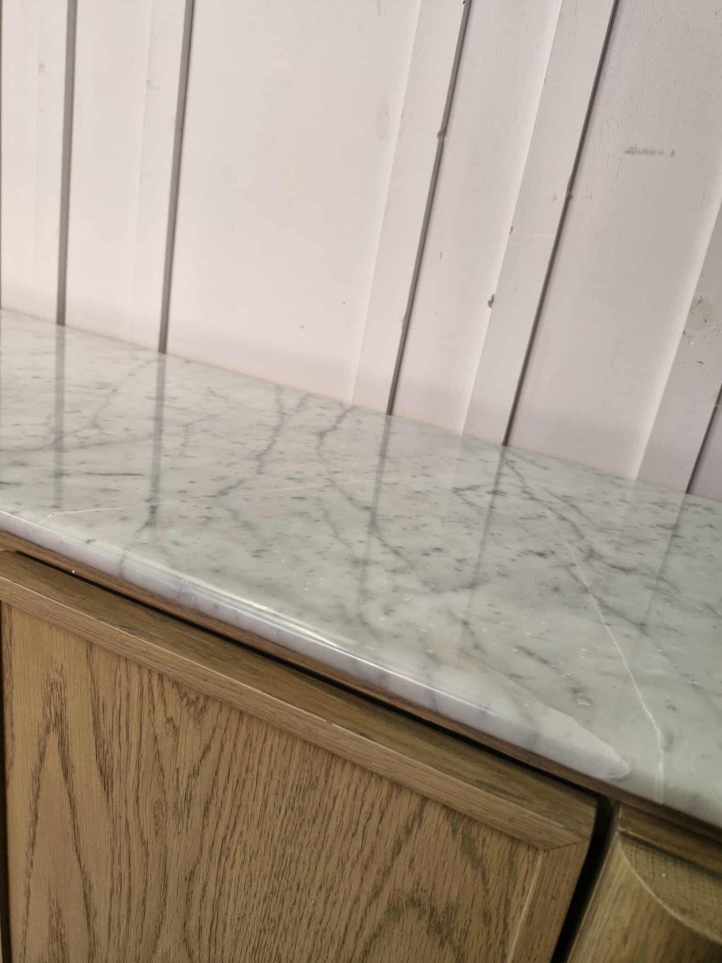 Wood and Marble Wide Media Unit / Low Tv Stand