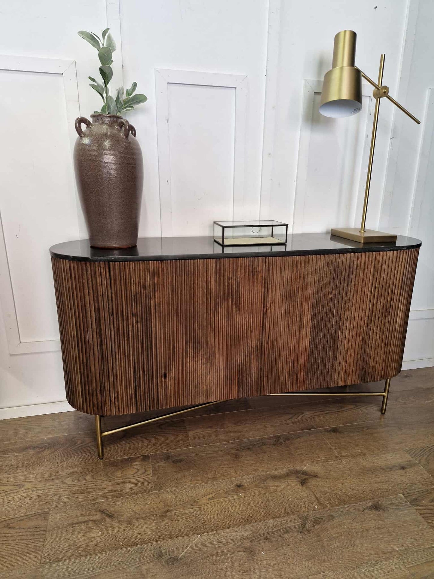Black Marble and Dark Solid Wood Sideboard