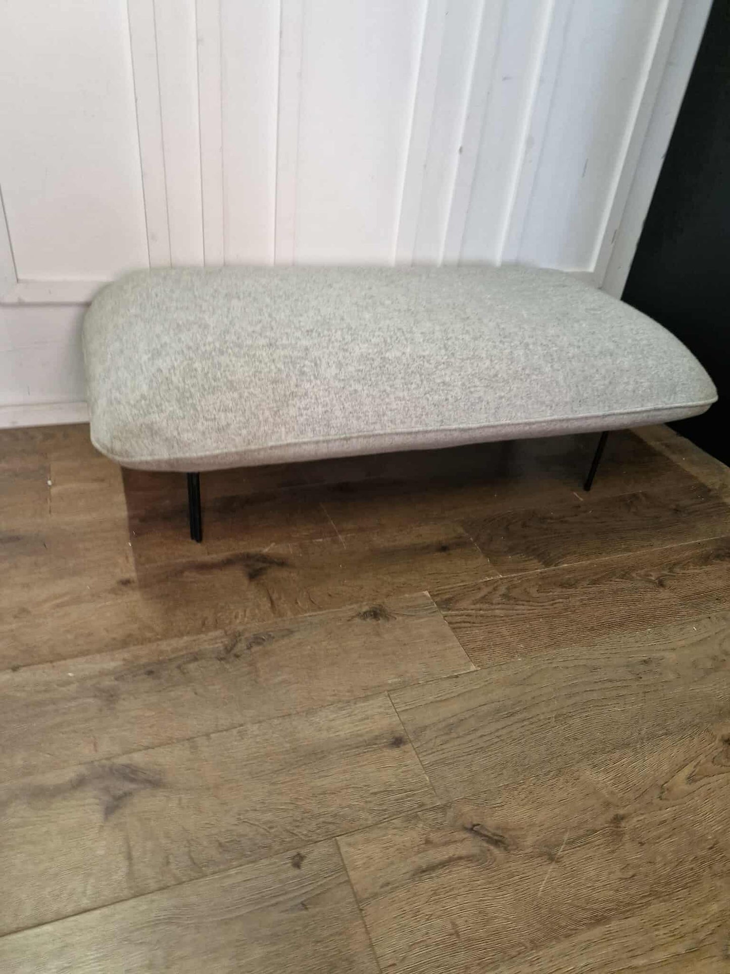 Light Grey Wool and Black Metal Footstool Cloud