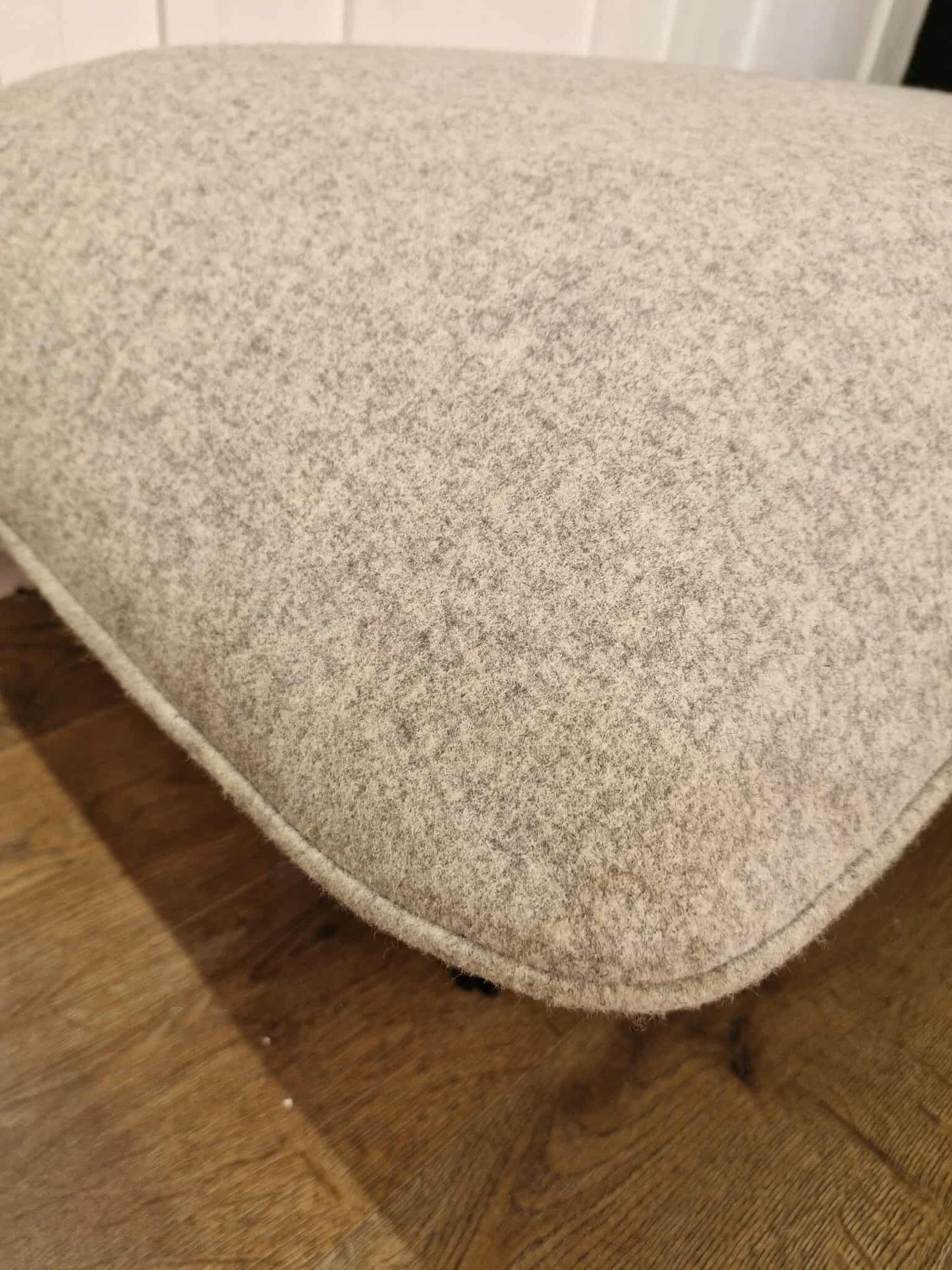 Light Grey Wool and Black Metal Footstool Cloud