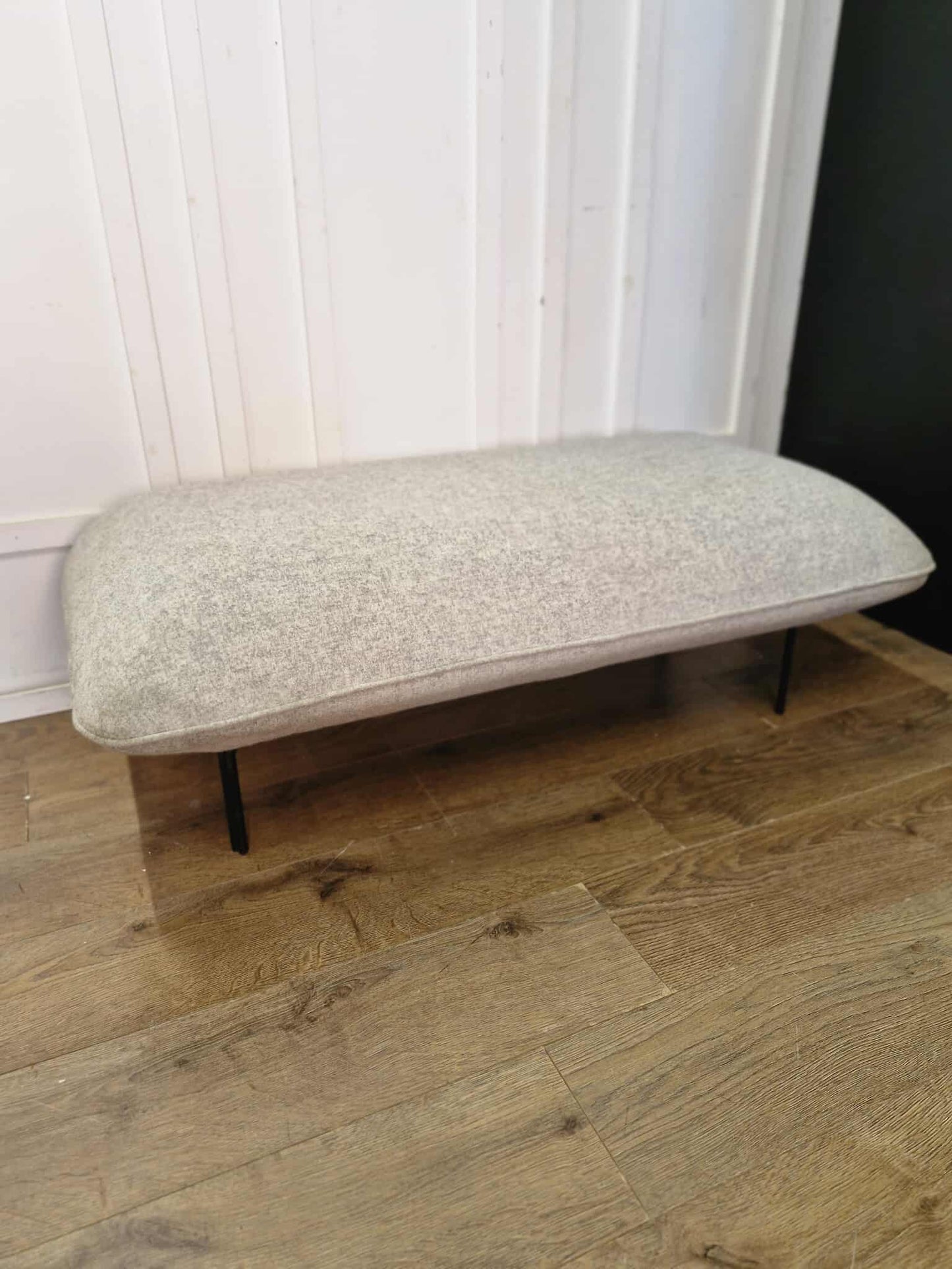 Light Grey Wool and Black Metal Footstool Cloud