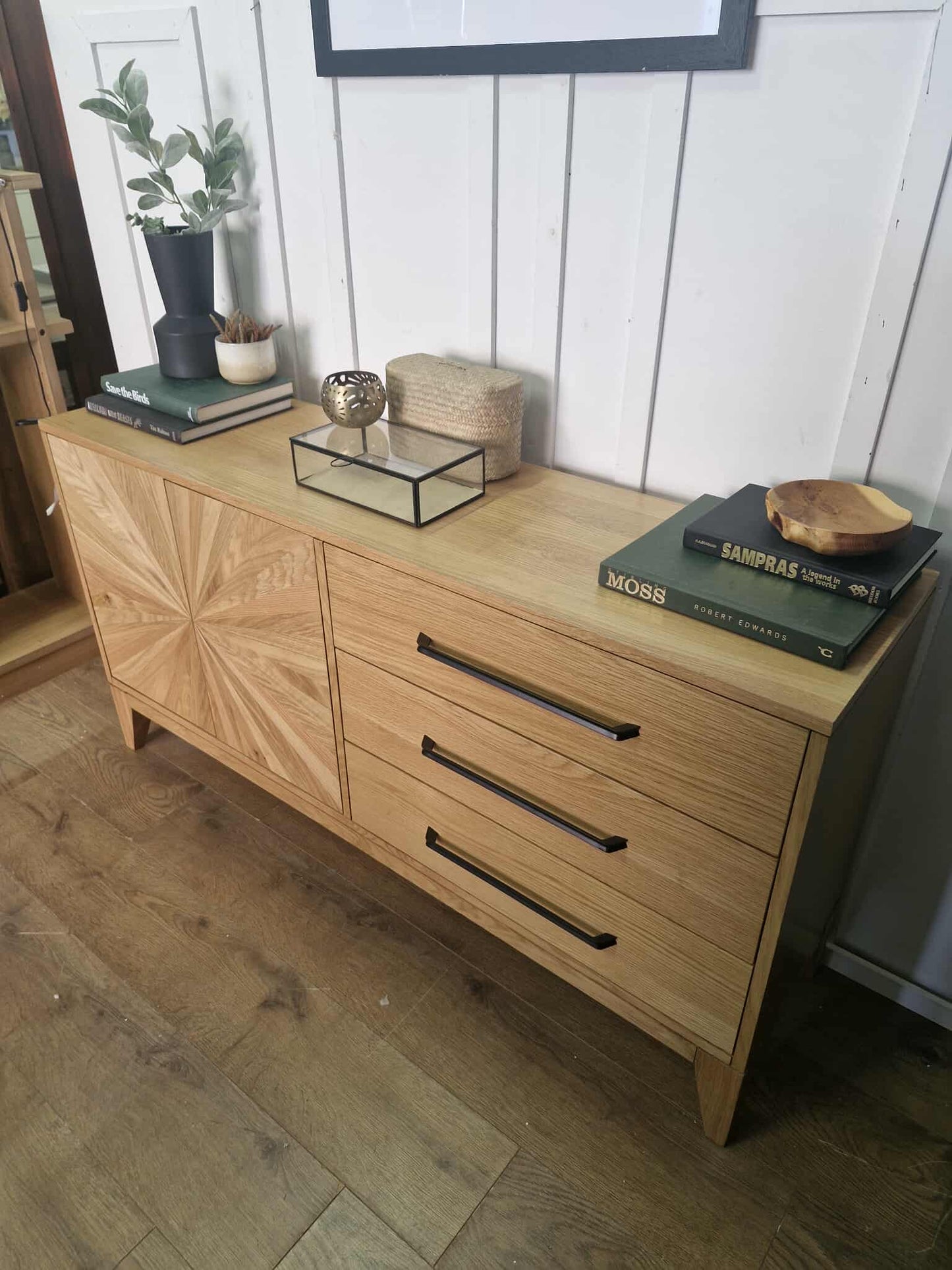 Oak Sideboard / Wood and metal Black / 2 Doors and 3 drawers
