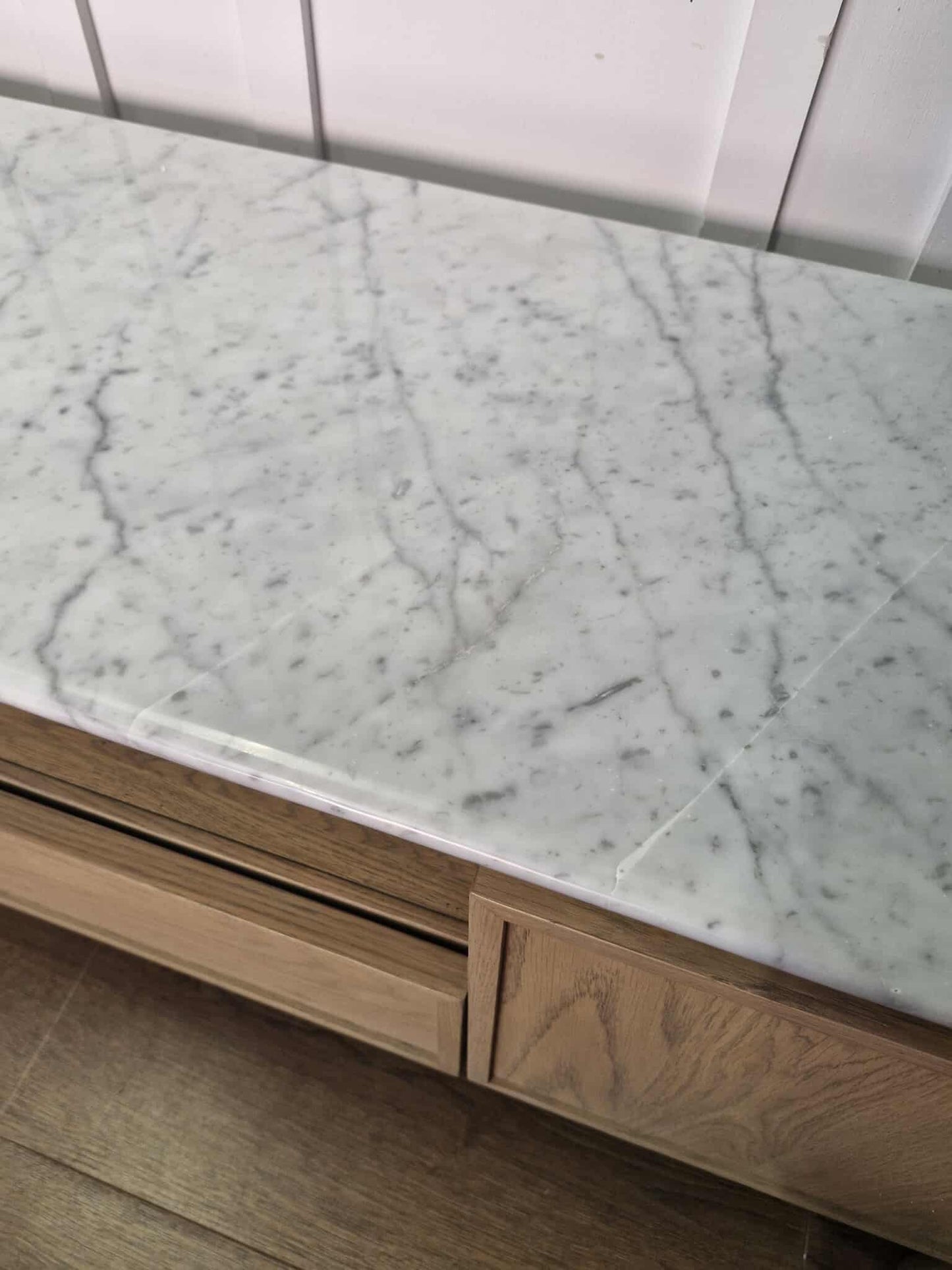 Wood and Marble Wide Media Unit / Low Tv Stand