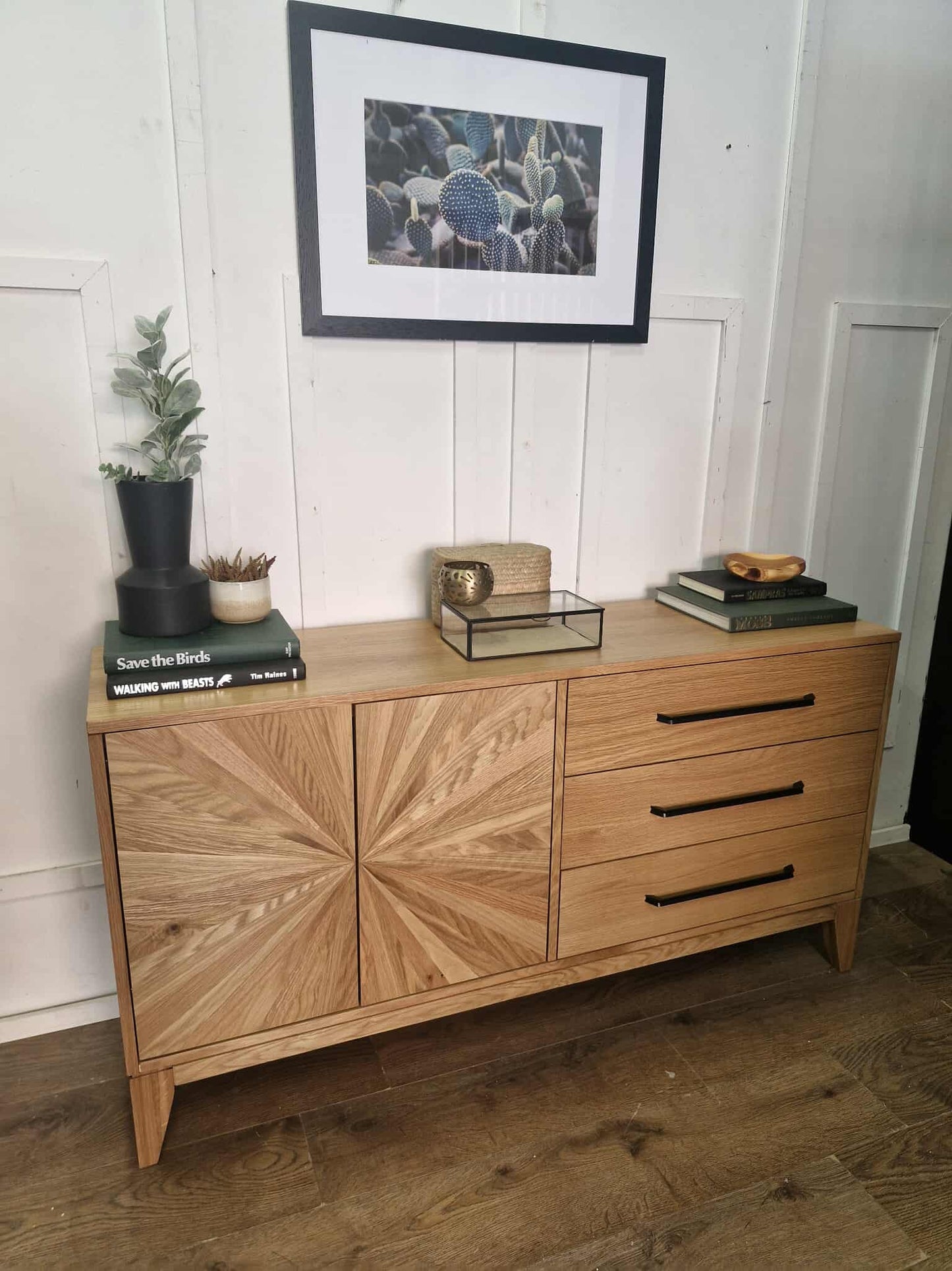 Oak Sideboard / Wood and metal Black / 2 Doors and 3 drawers