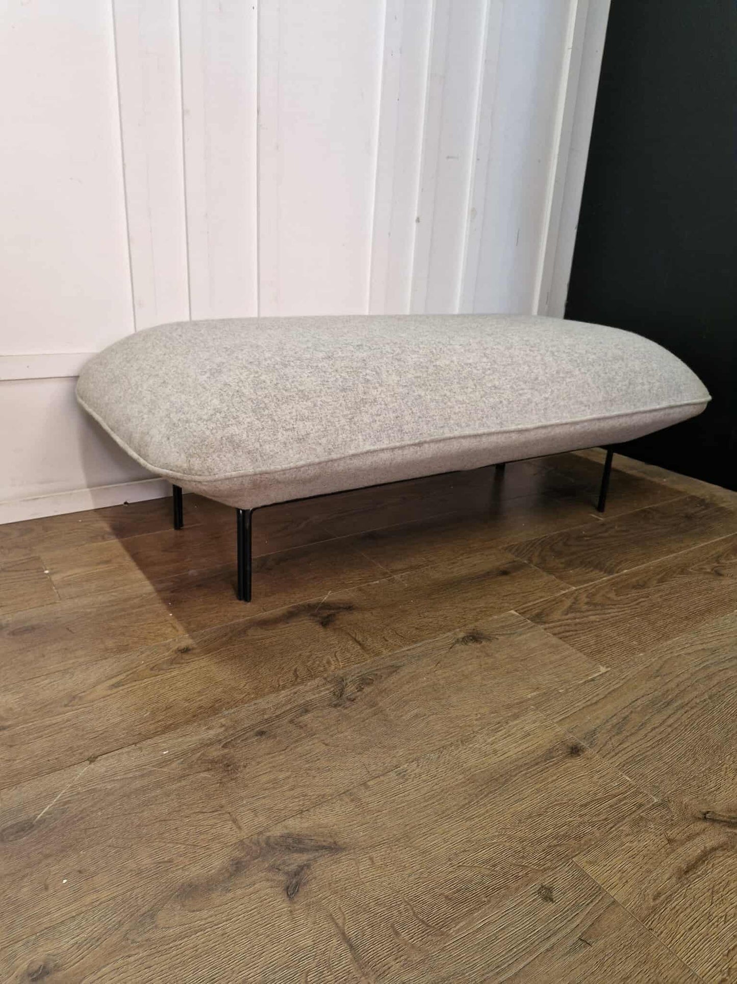 Light Grey Wool and Black Metal Footstool Cloud