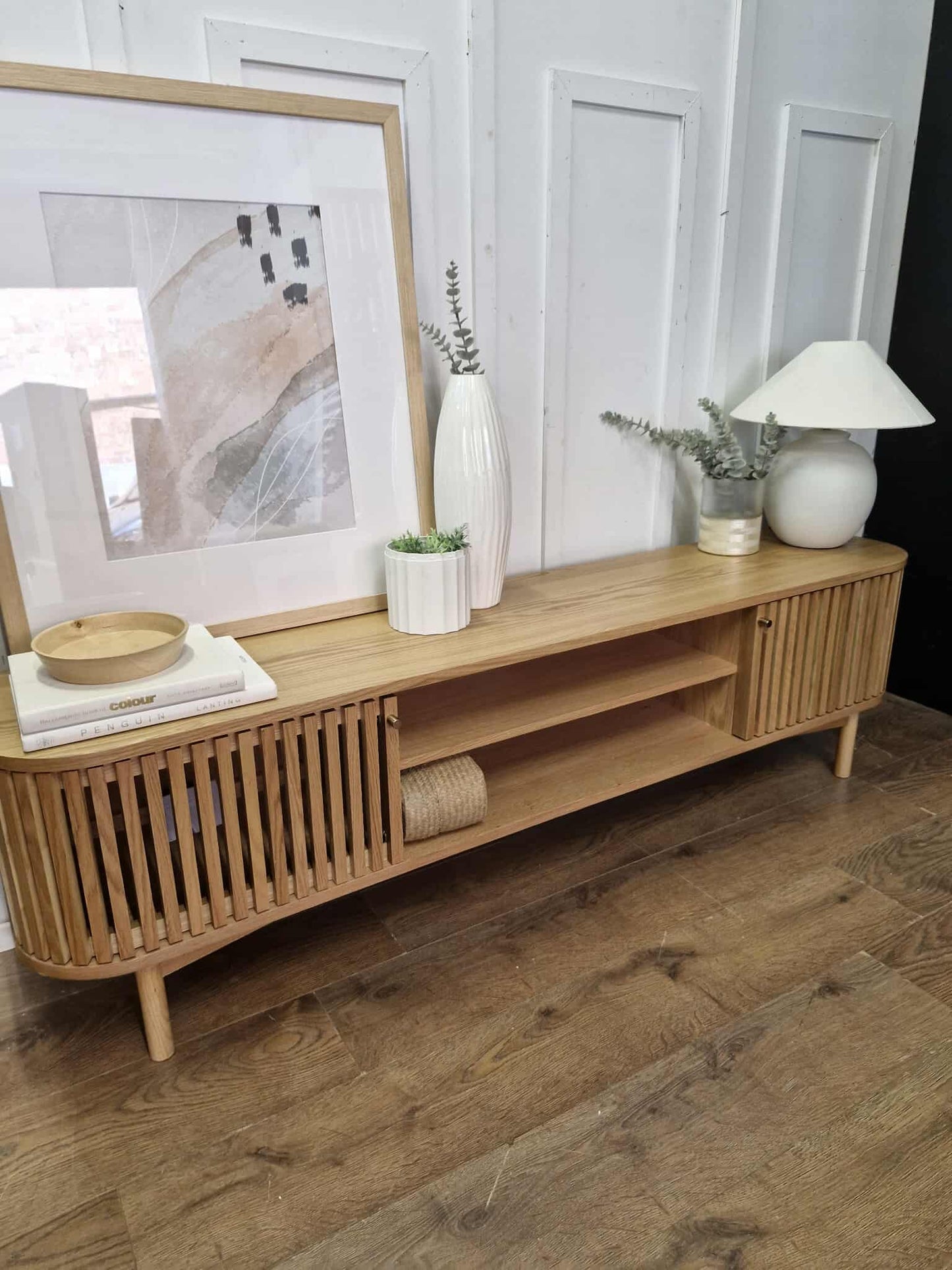 Oak 180cm Slatted TV Unit