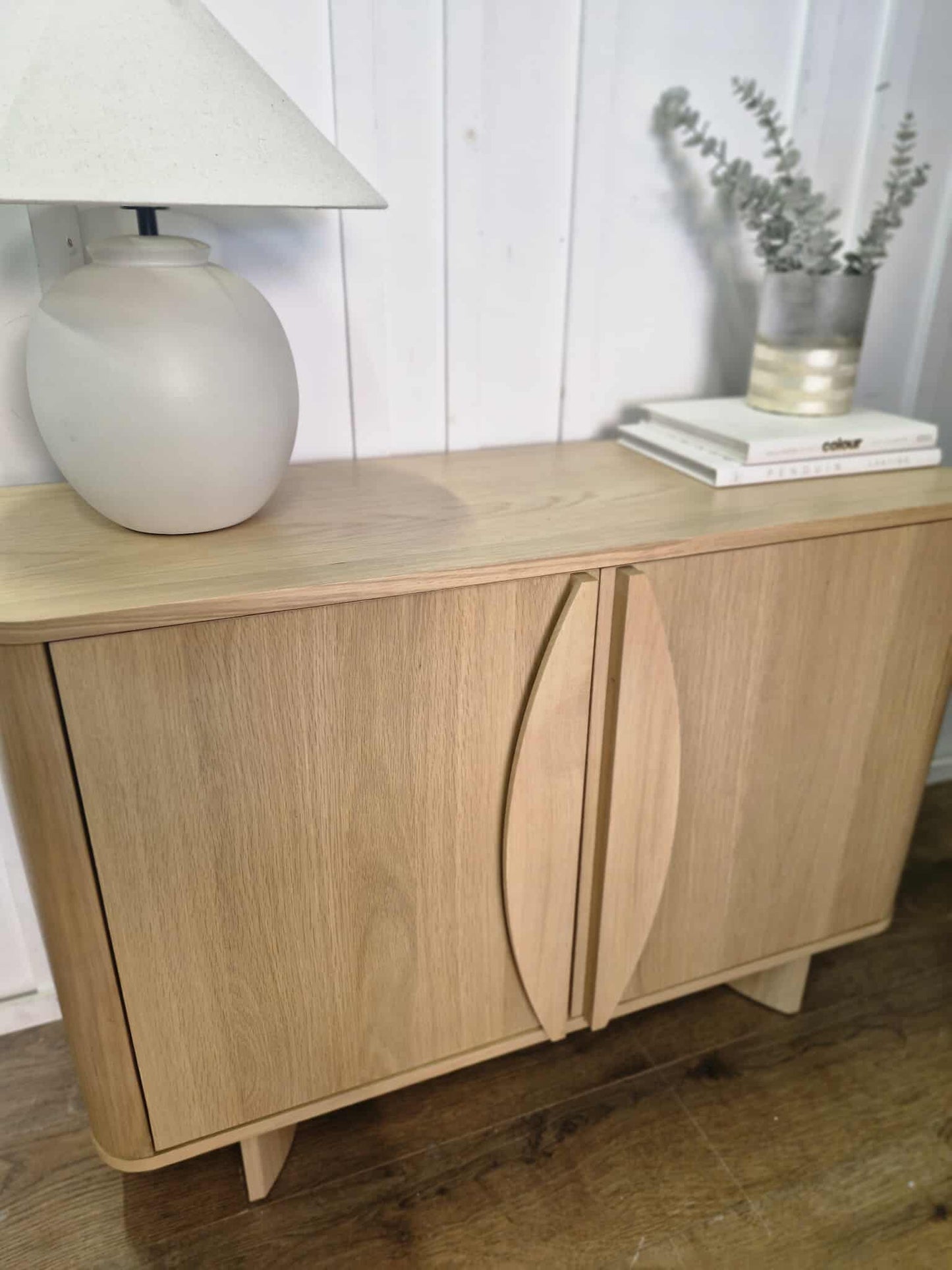 Oak Small Sideboard / Cabinet with Half Moon details