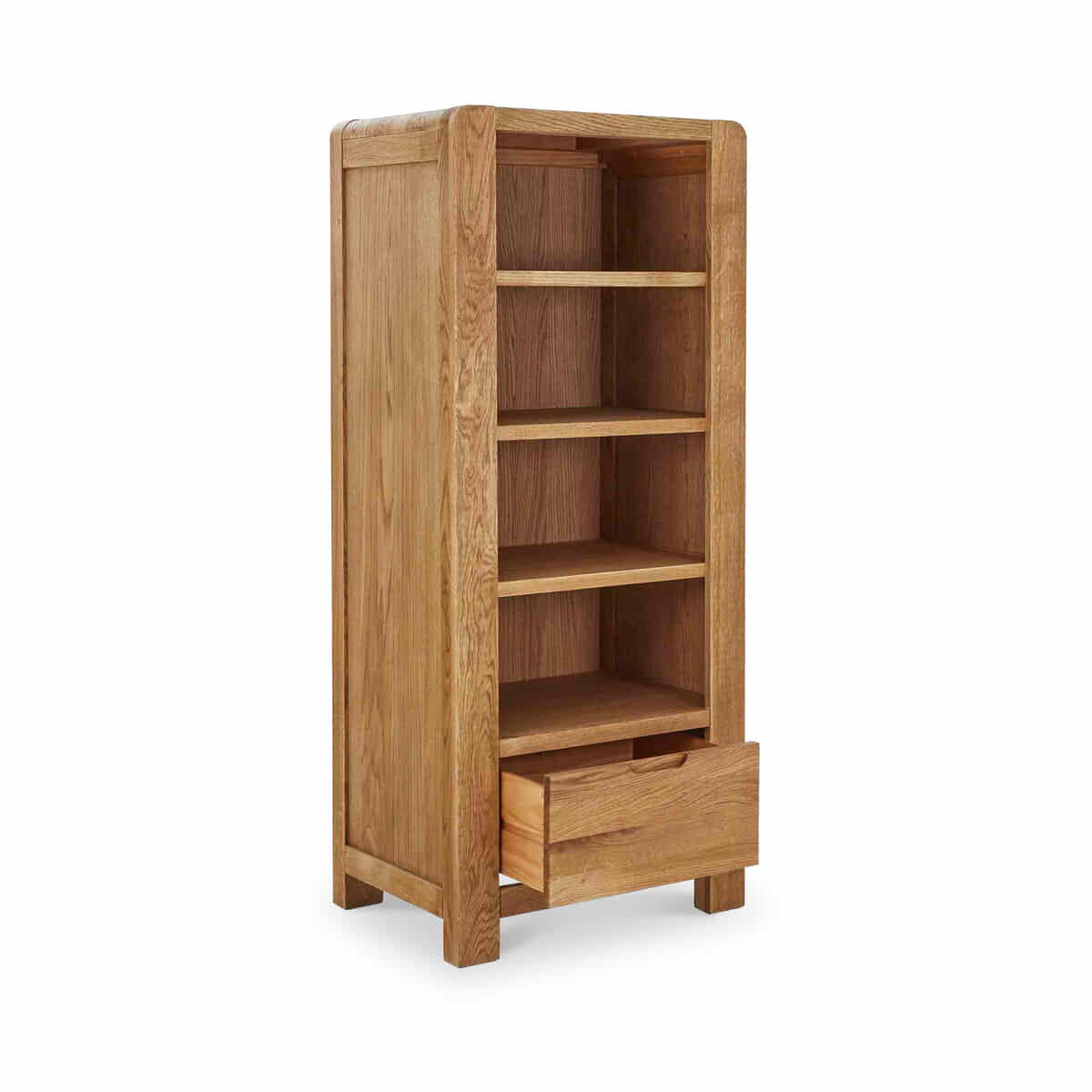 Oak Slim Bookcase / Tower Unit with drawer