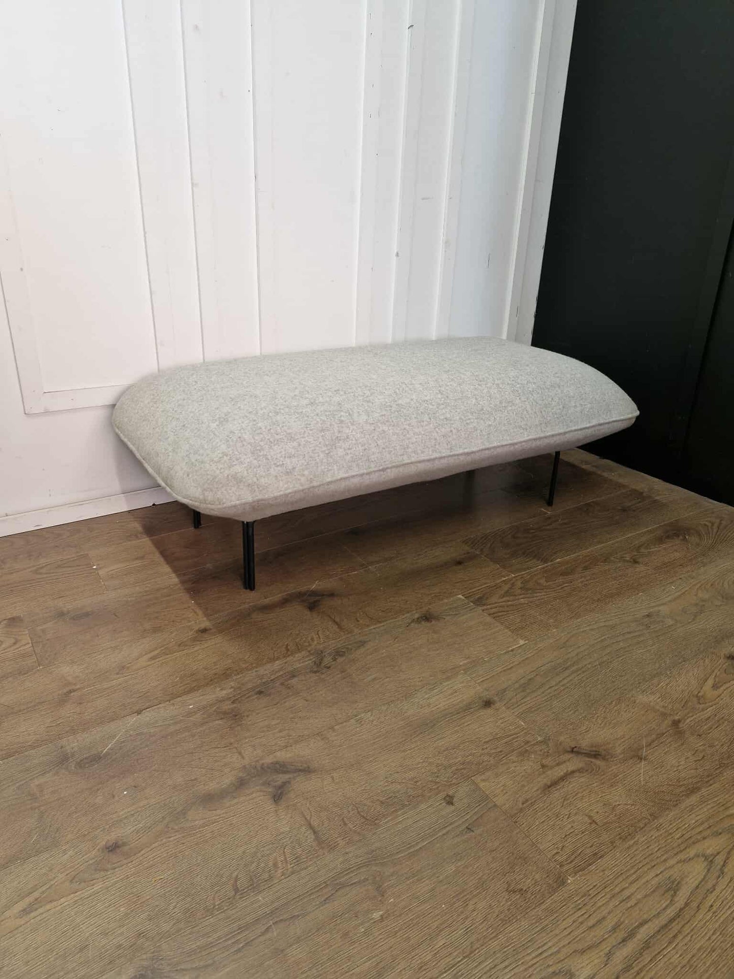 Light Grey Wool and Black Metal Footstool Cloud