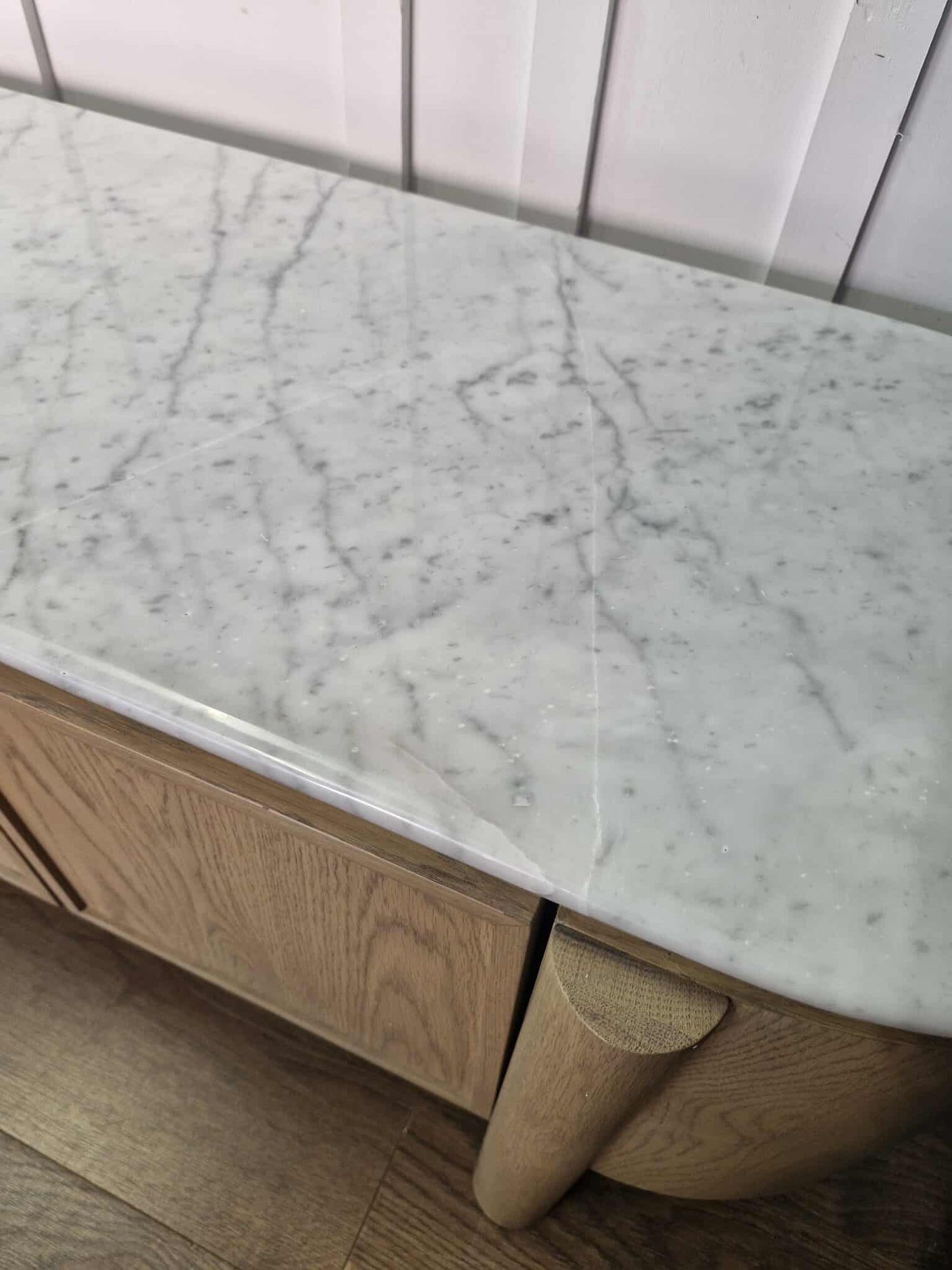 Wood and Marble Wide Media Unit / Low Tv Stand