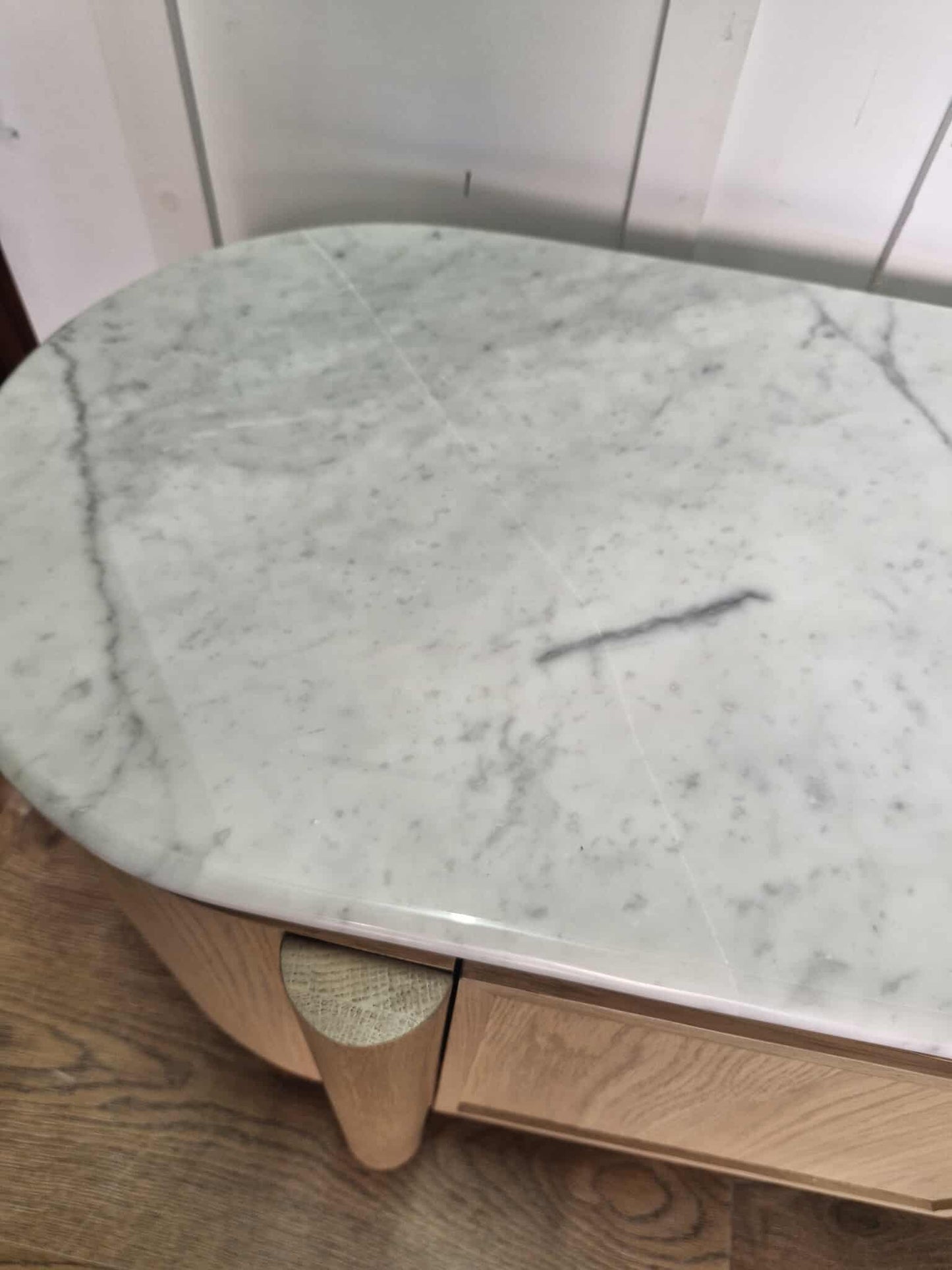 Wood and Marble Wide Media Unit / Low Tv Stand