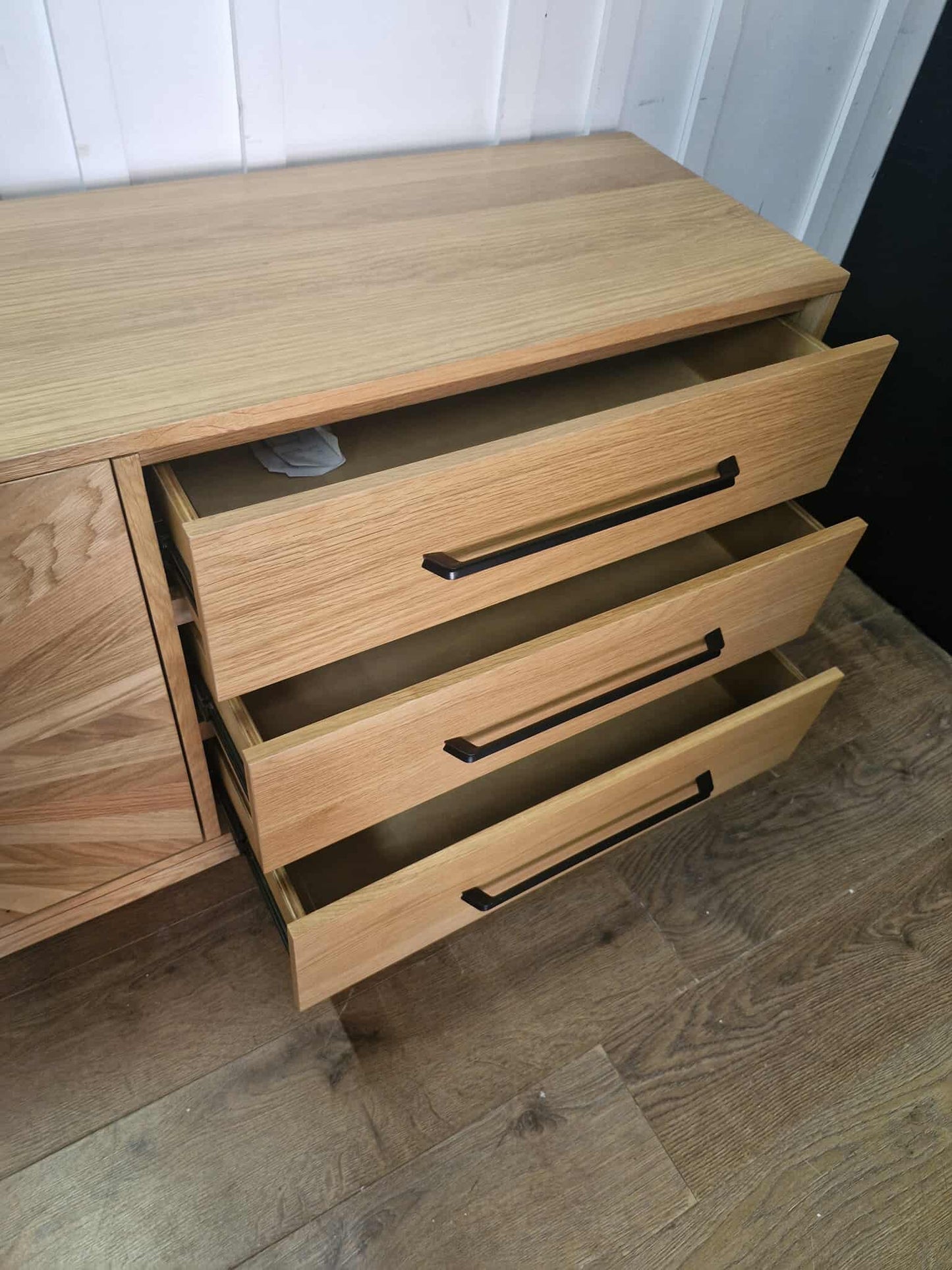 Oak Sideboard / Wood and metal Black / 2 Doors and 3 drawers