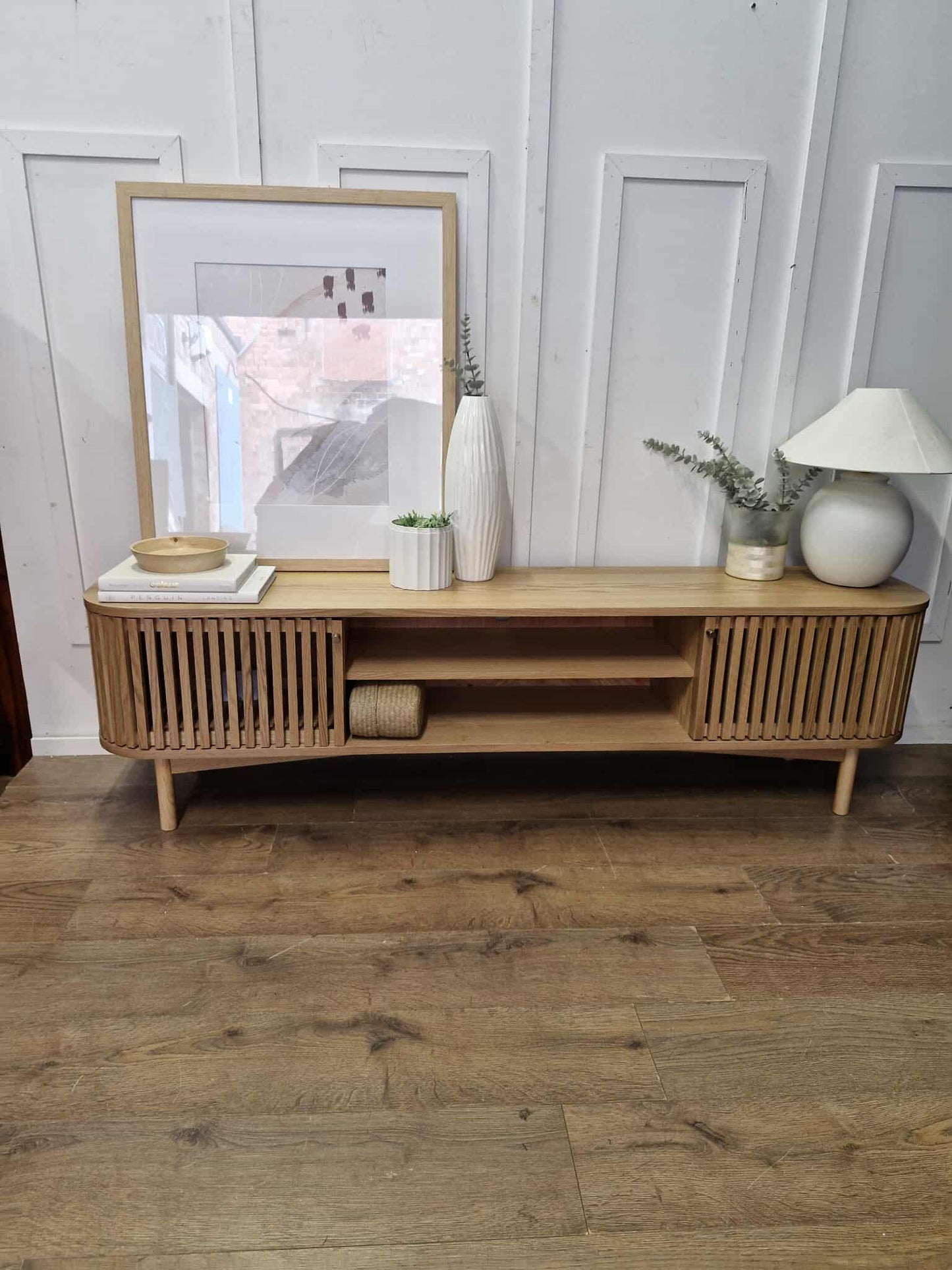 Oak 180cm Slatted TV Unit