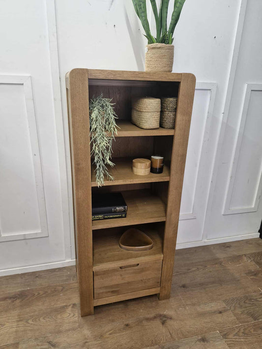 Oak Slim Bookcase / Tower Unit with drawer
