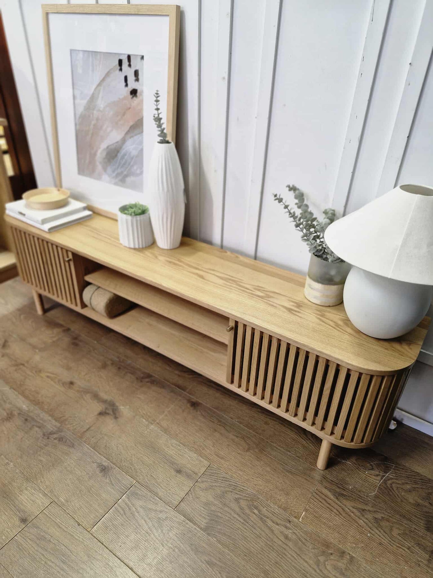 Oak 180cm Slatted TV Unit