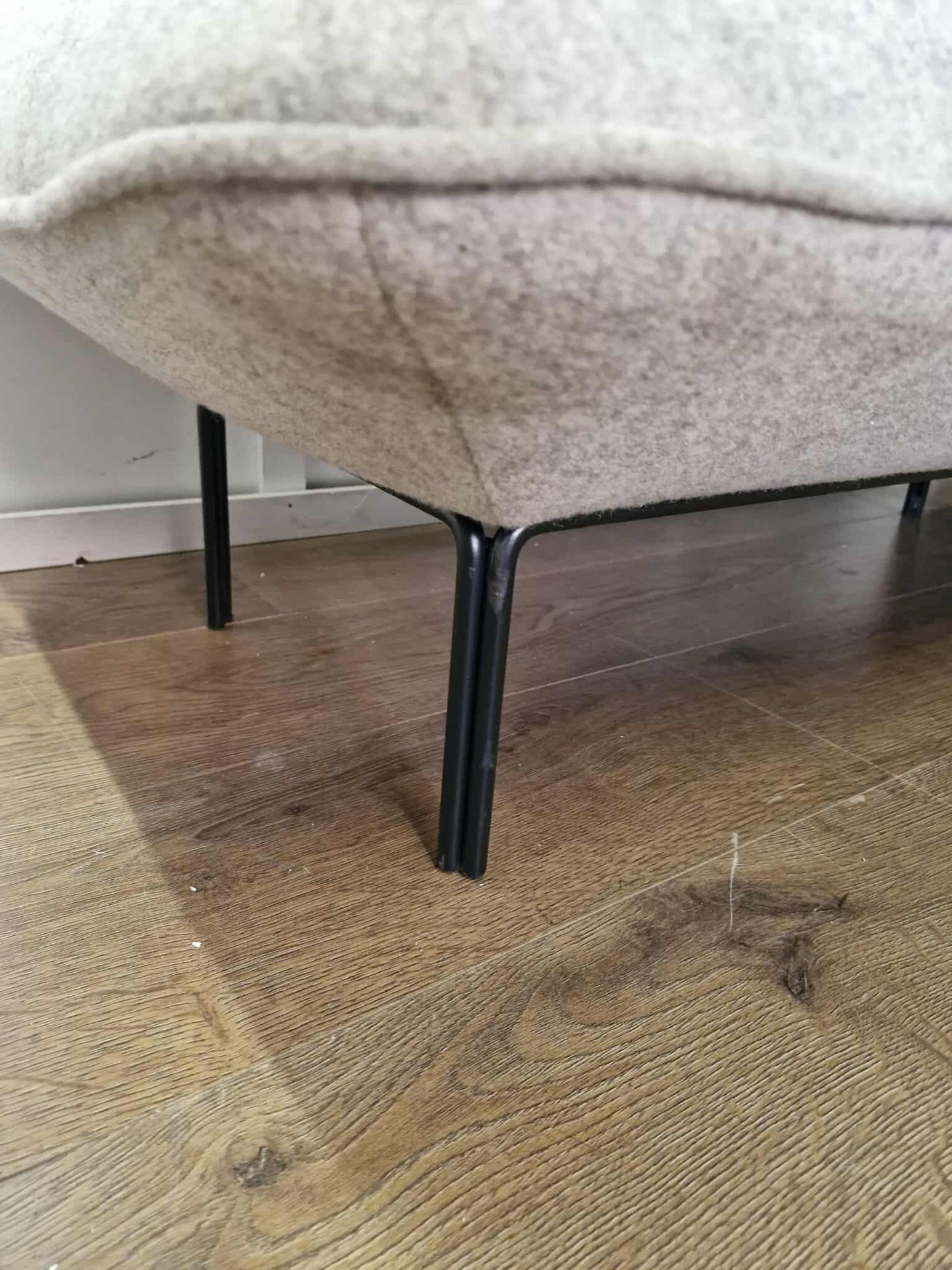 Light Grey Wool and Black Metal Footstool Cloud