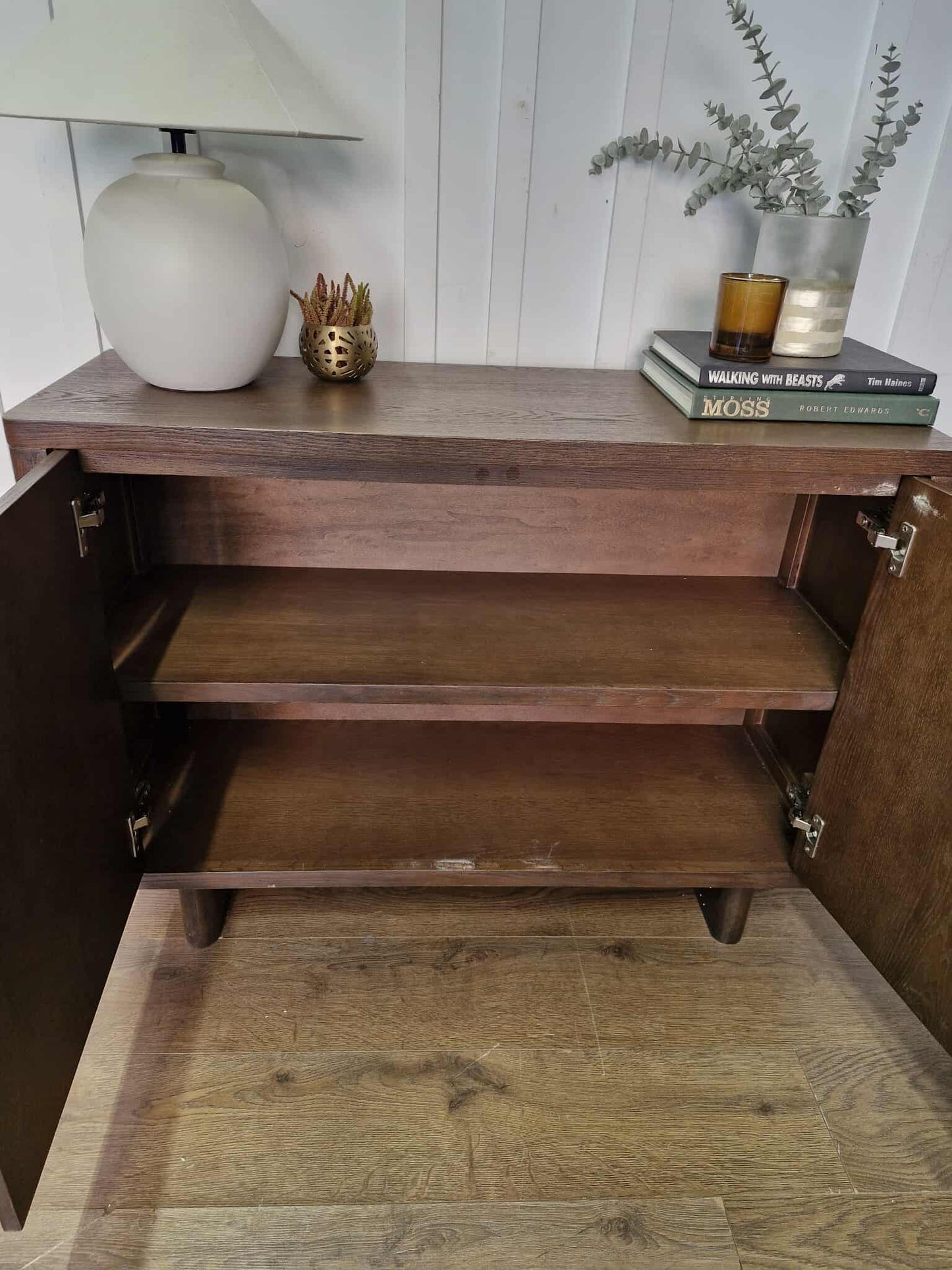 Dark Wood Walnut 2 Door Cupboard / Small Sideboard