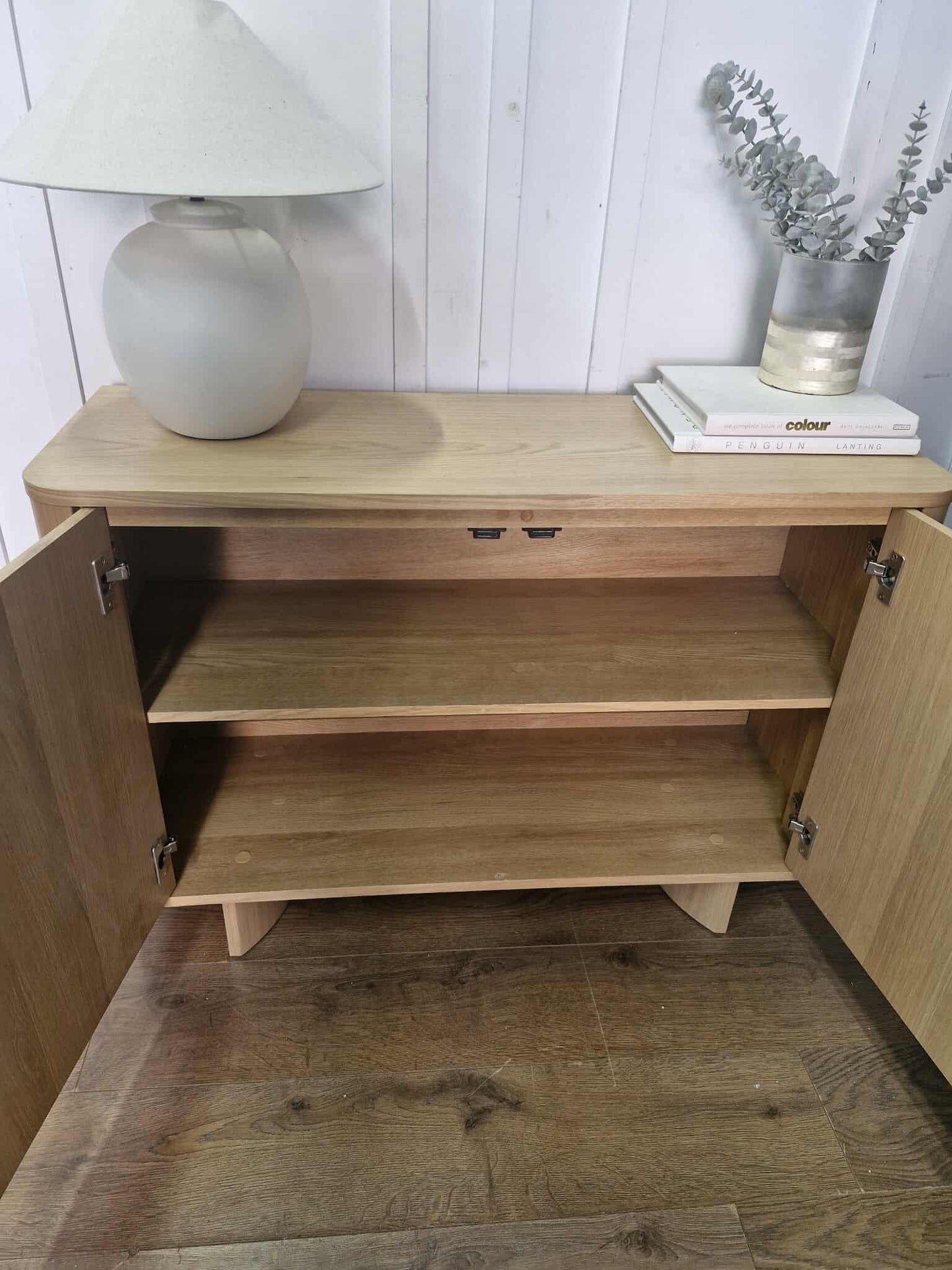 Oak Small Sideboard / Cabinet with Half Moon details