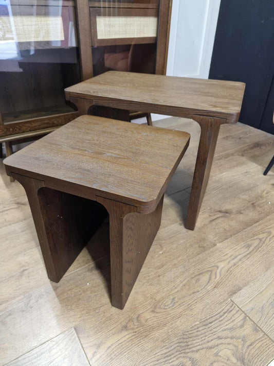 Dark wood nest of 2 tables