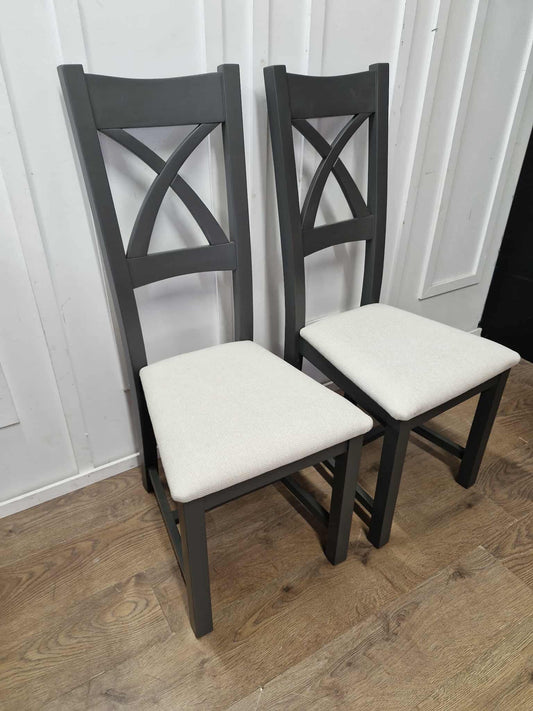 Set of 2 dining chairs  / Solid Wood Charcoal Grey and Grey Seat