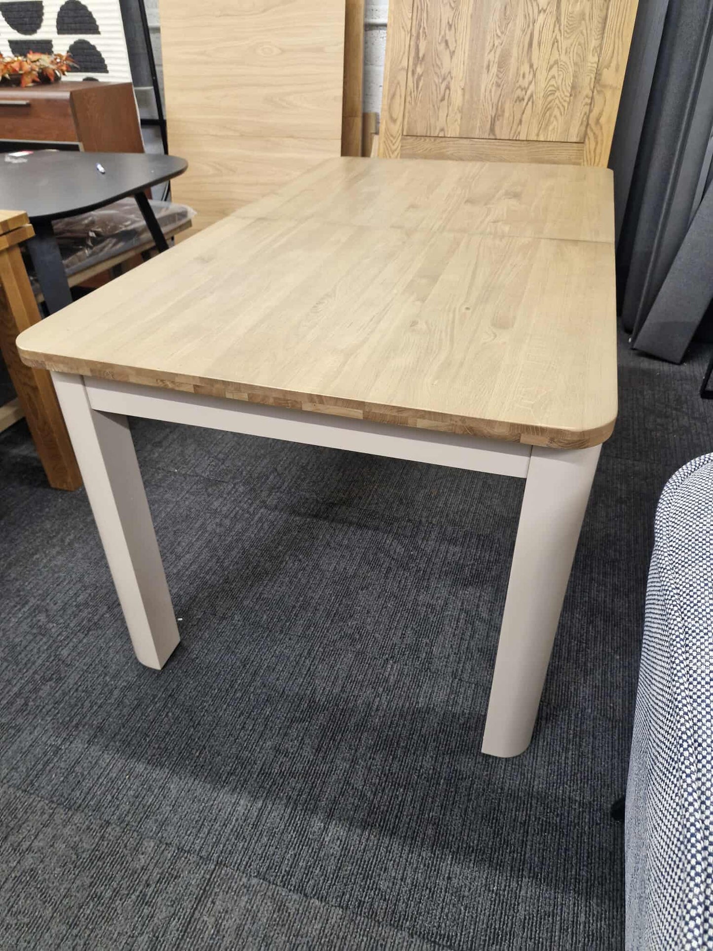 Extending Dining Table / Solid Wood- Smoked Oak and Stone Light Cream Painted / OAK FURNITURELAND OTTO