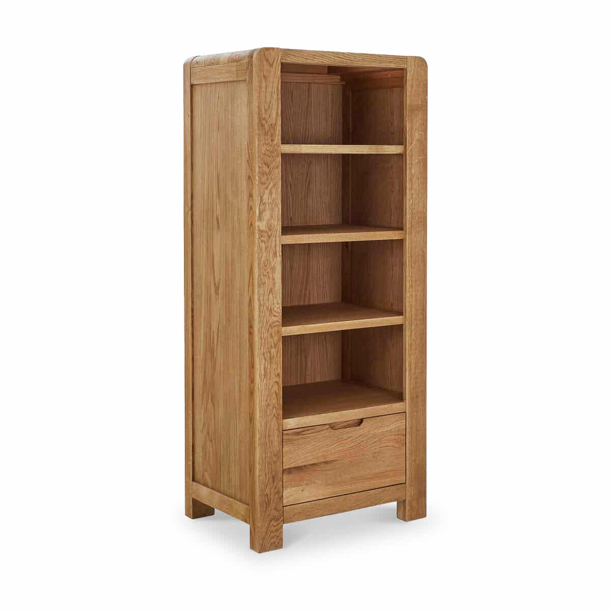 Oak Slim Bookcase / Tower Unit with drawer