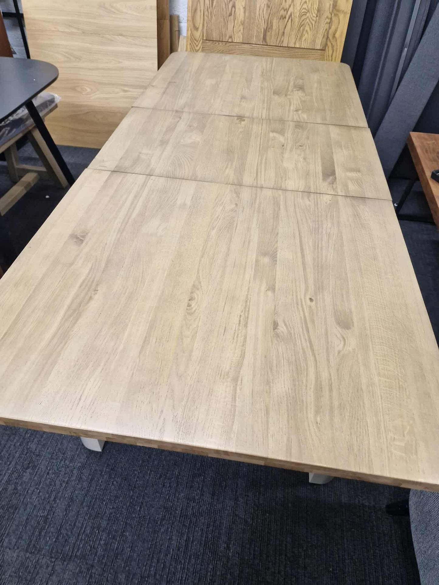 Extending Dining Table / Solid Wood- Smoked Oak and Stone Light Cream Painted / OAK FURNITURELAND OTTO