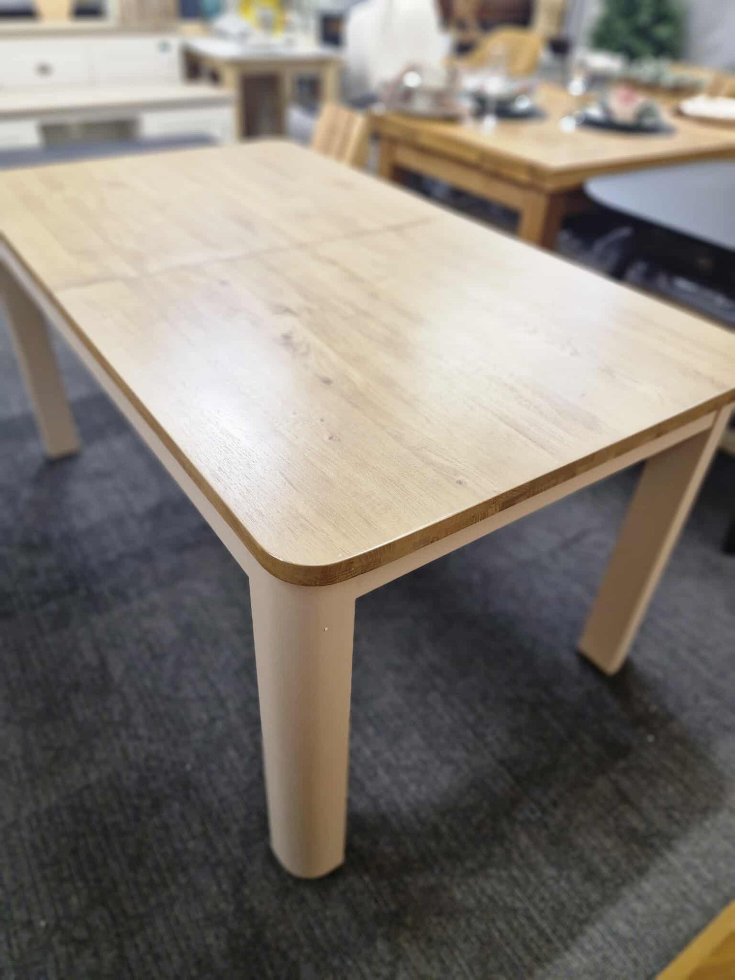 Extending Dining Table / Solid Wood- Smoked Oak and Stone Light Cream Painted / OAK FURNITURELAND OTTO
