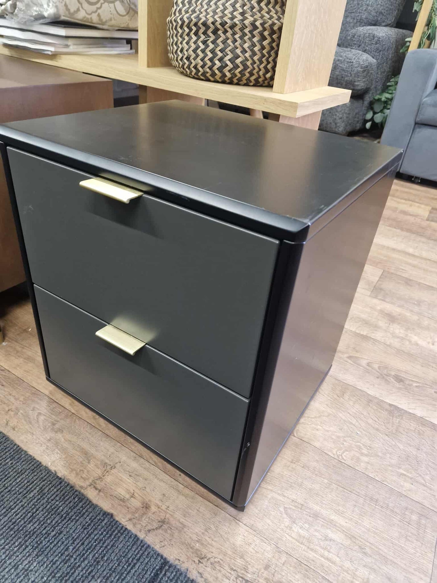 Black, Grey and Gold Bedside Table with 2 drawers