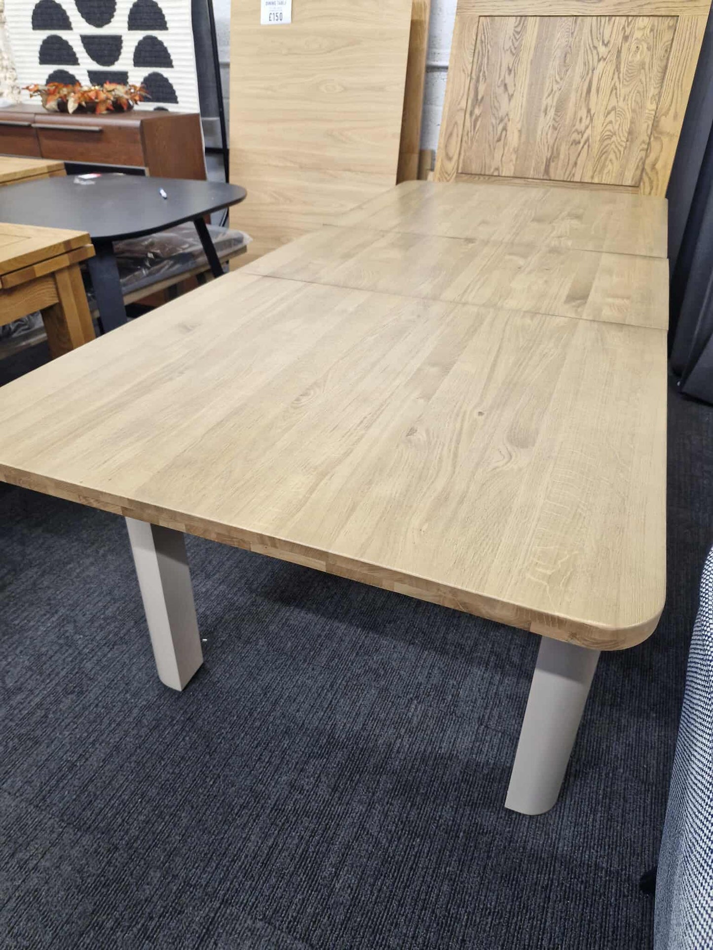 Extending Dining Table / Solid Wood- Smoked Oak and Stone Light Cream Painted / OAK FURNITURELAND OTTO