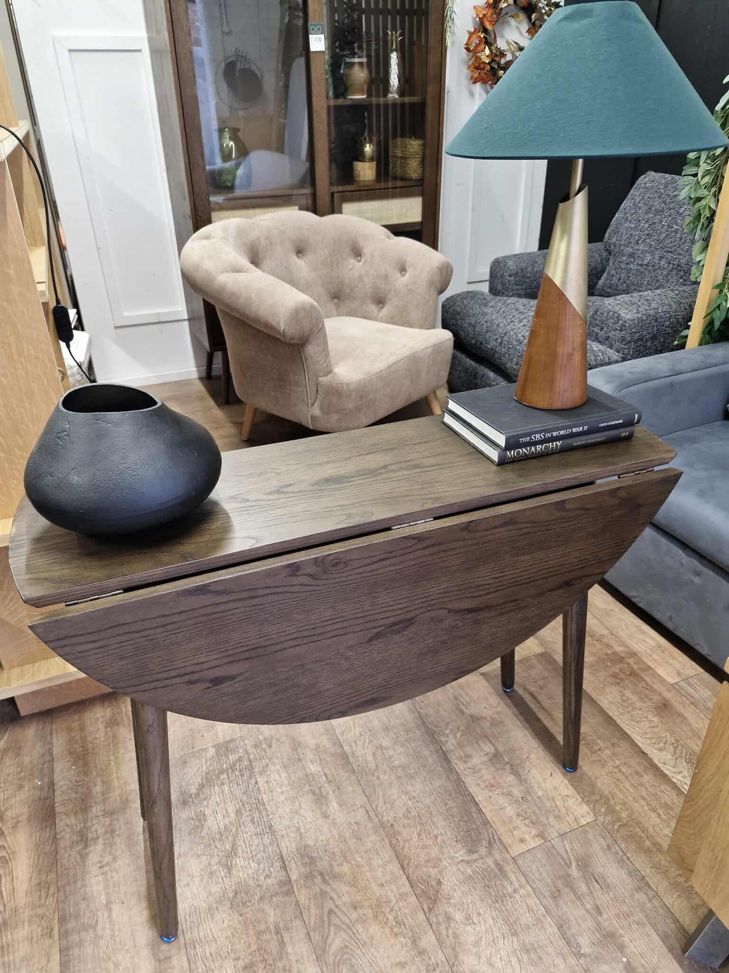 Folding Console - Round Dining Table Drop Leaf / Dark wood Walnut