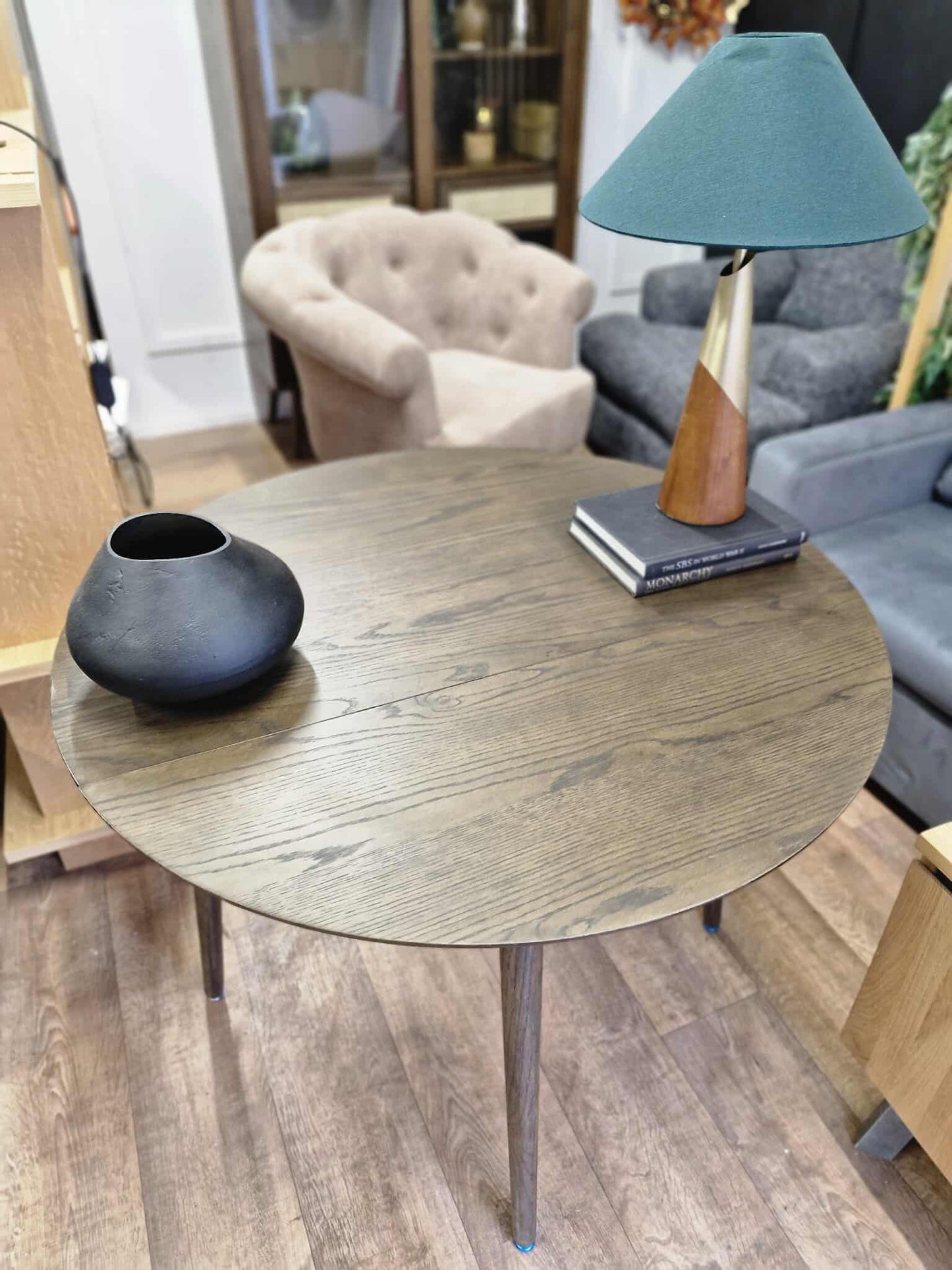 Folding Console - Round Dining Table Drop Leaf / Dark wood Walnut