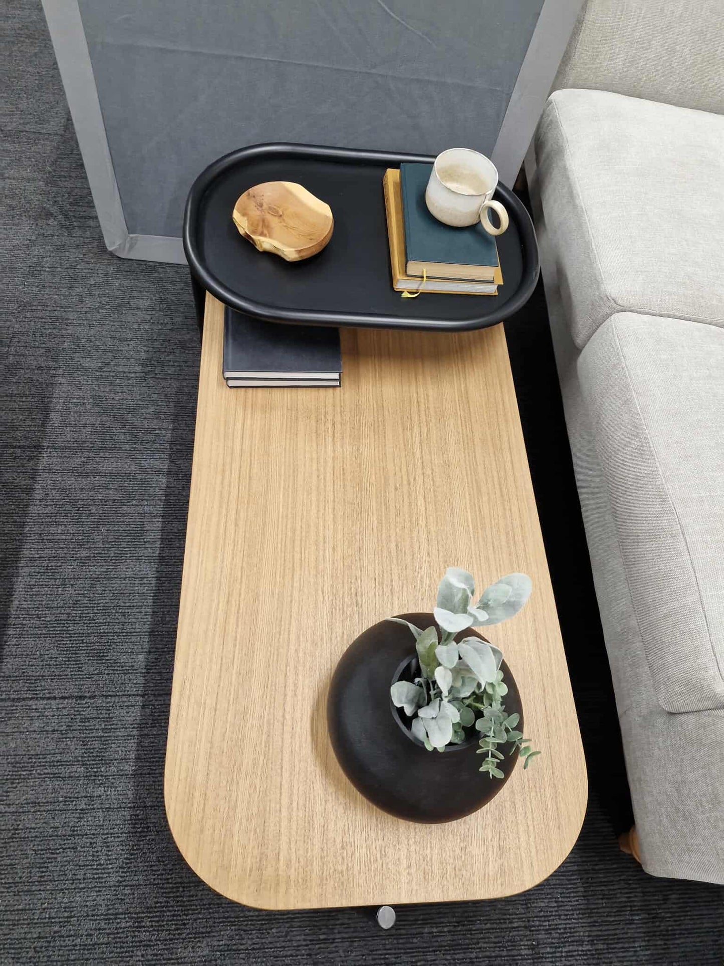 Coffee table wood and Black Metal Tray/  2 tier