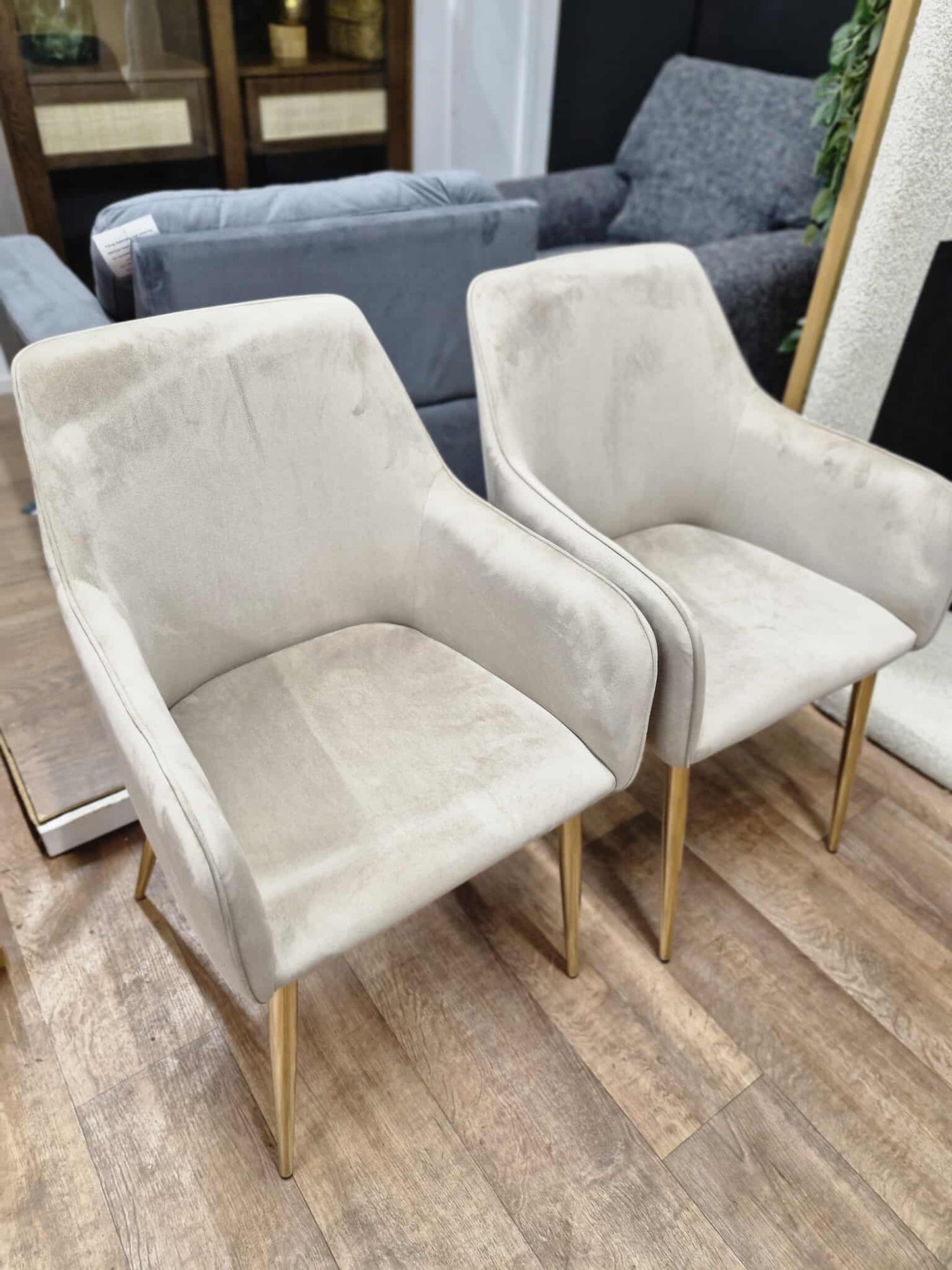 Beige Velvet Dining Chairs set of