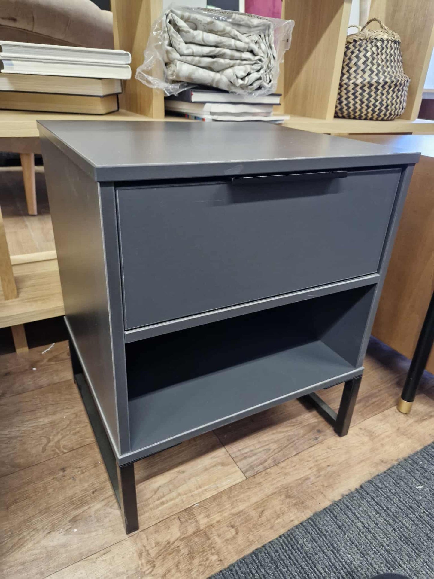 Grey and Black Bedside Table with drawer