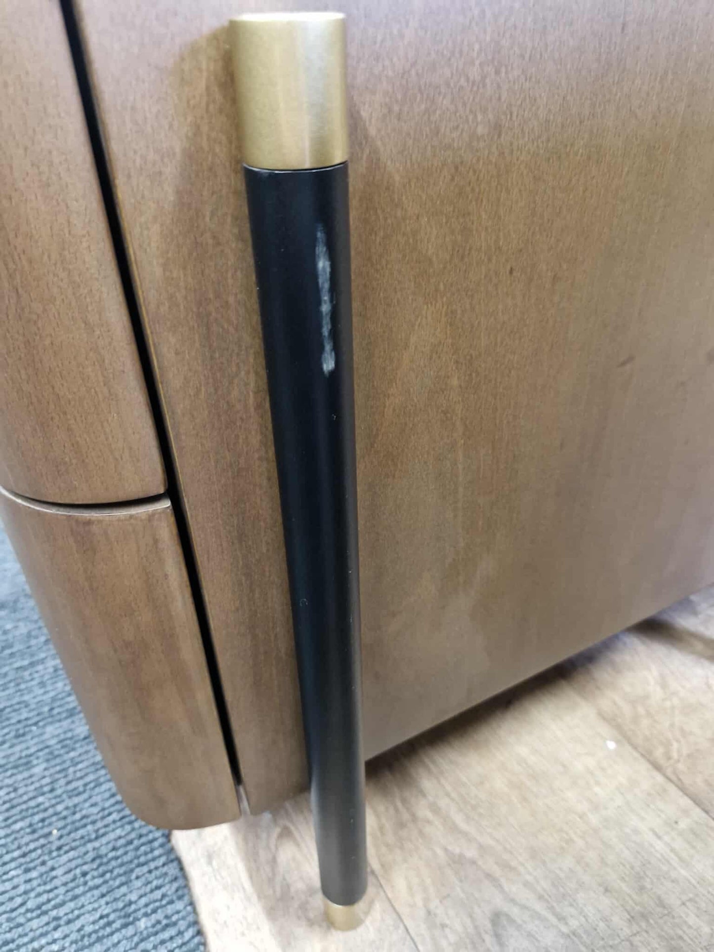 Walnut, Black and Gold Bedside Table with 2 drawers