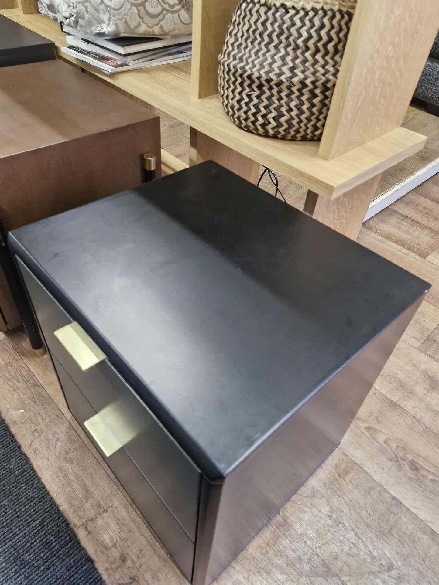 Black, Grey and Gold Bedside Table with 2 drawers