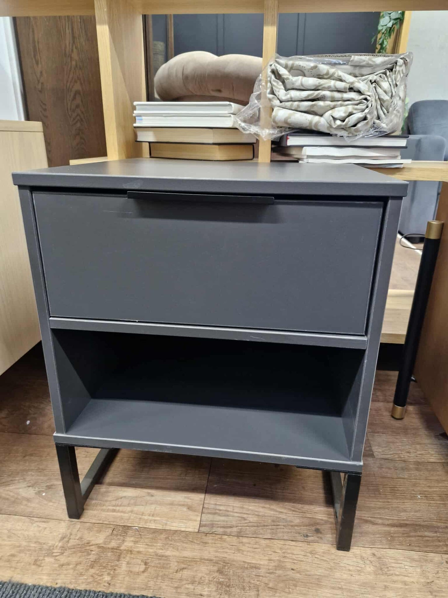 Grey and Black Bedside Table with drawer
