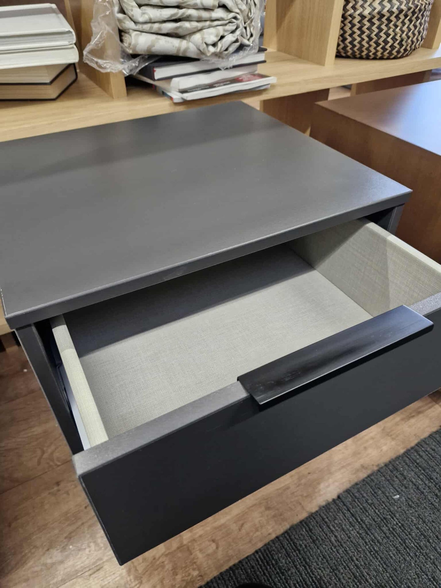 Grey and Black Bedside Table with drawer