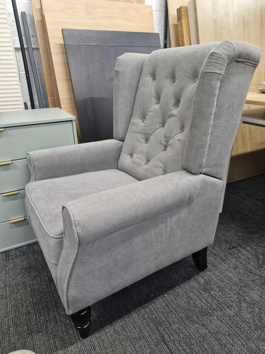 Grey Wingback Armchair with Button Tufted Back