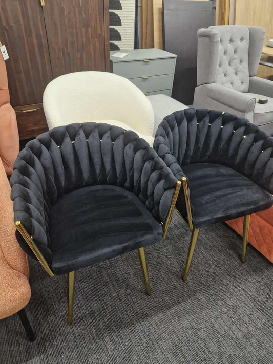 Black Velvet and Gold Dining Chairs / Set of 2