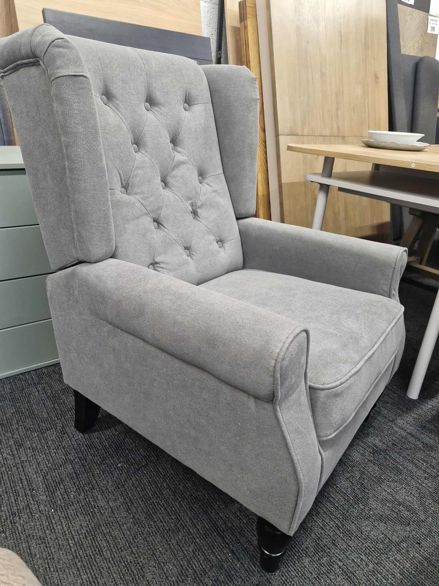 Grey Wingback Armchair with Button Tufted Back