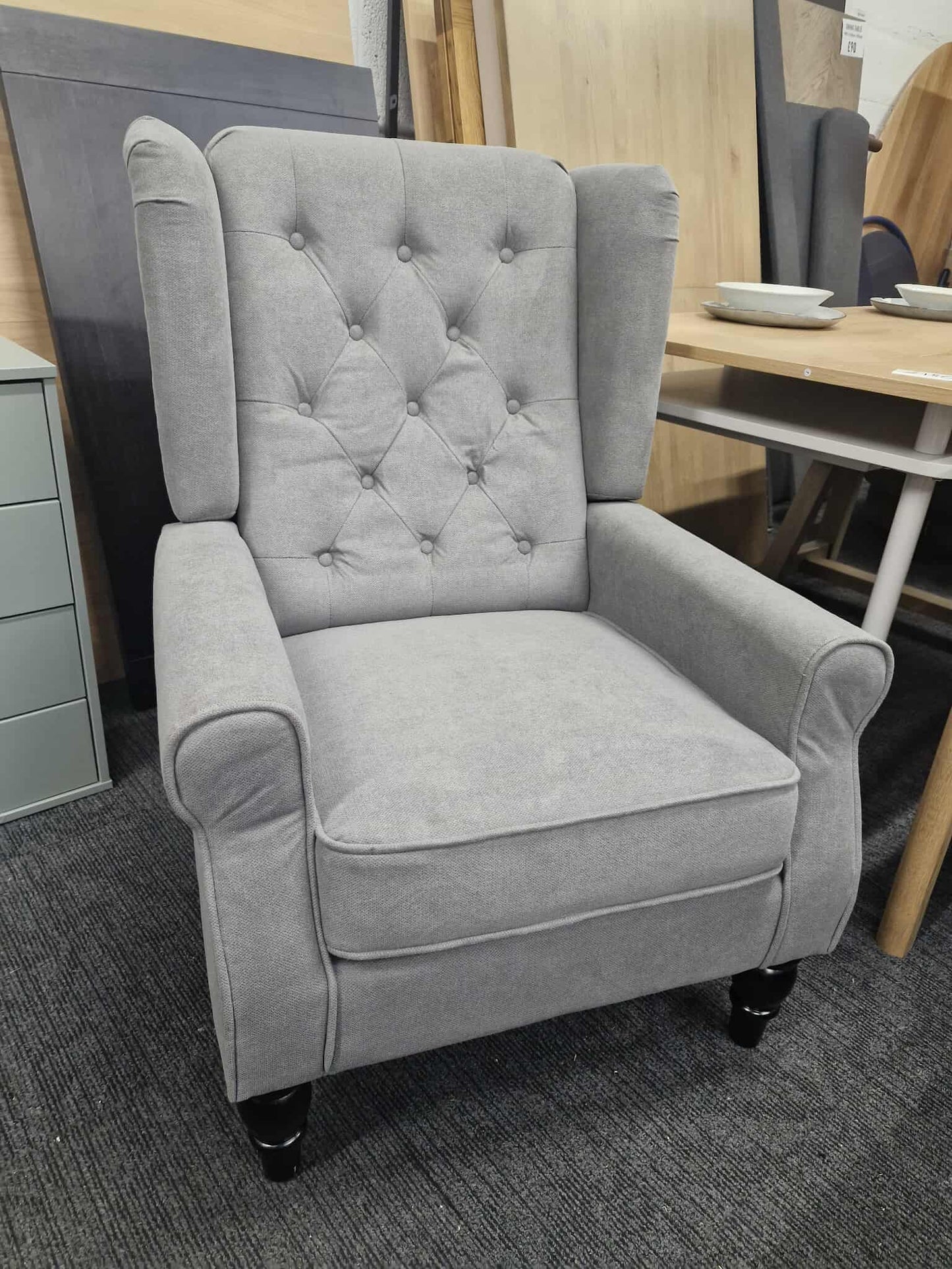 Grey Wingback Armchair with Button Tufted Back