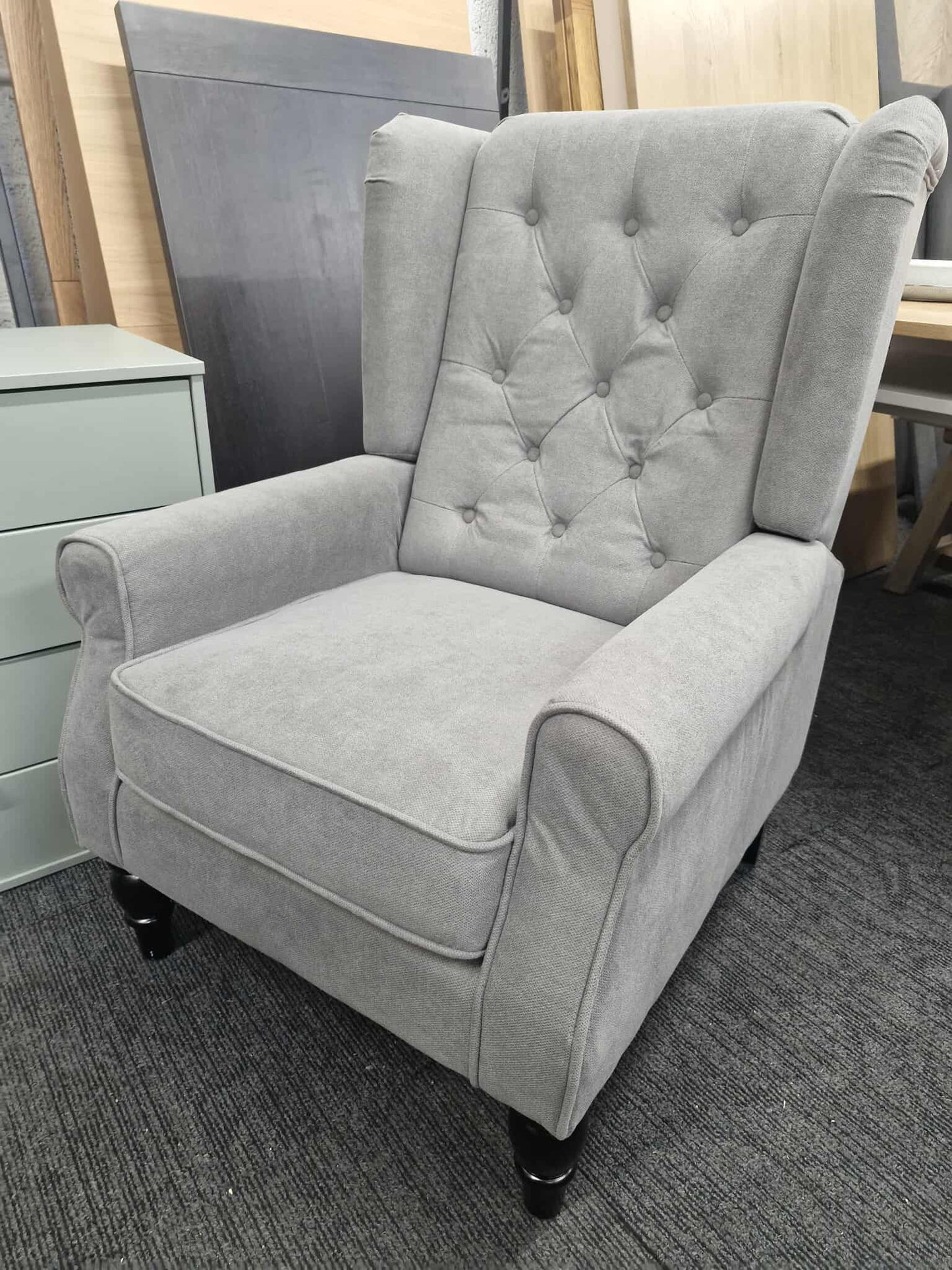 Grey Wingback Armchair with Button Tufted Back