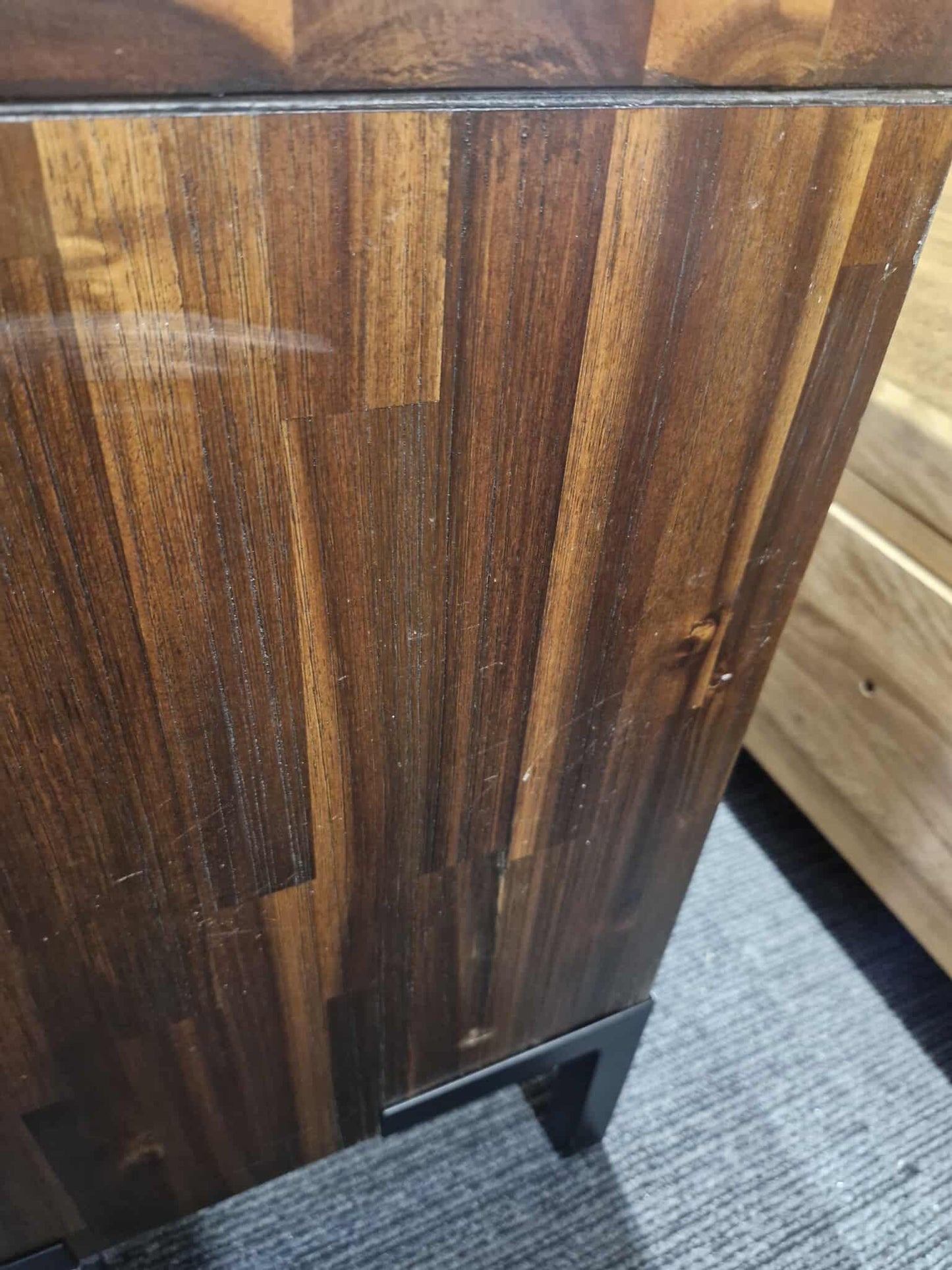 Small Solid Dark Wood and Black Metal TV Stand