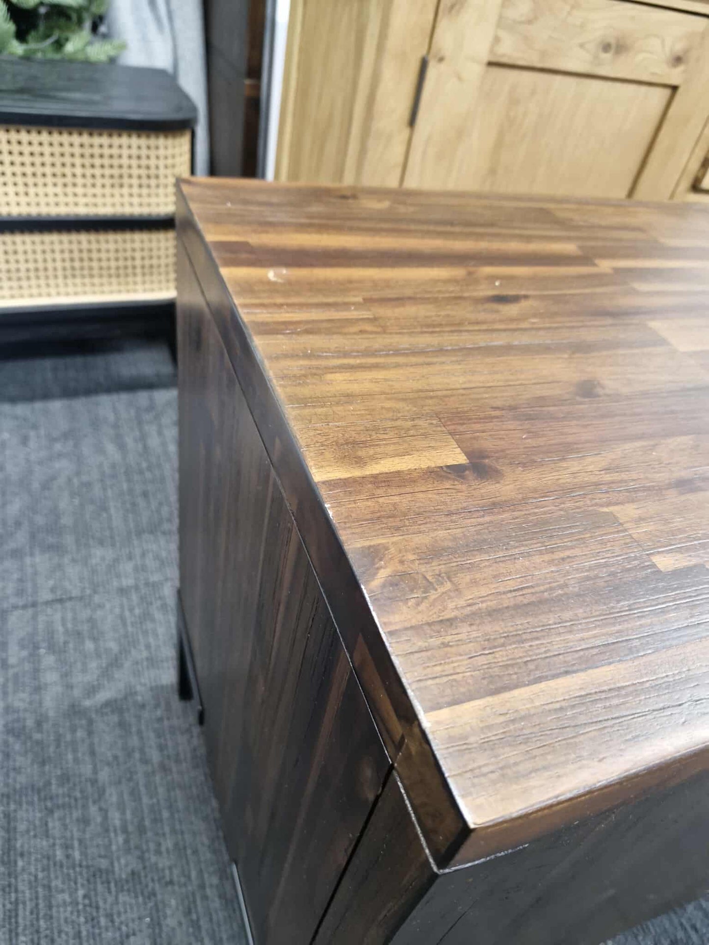 Small Solid Dark Wood and Black Metal TV Stand