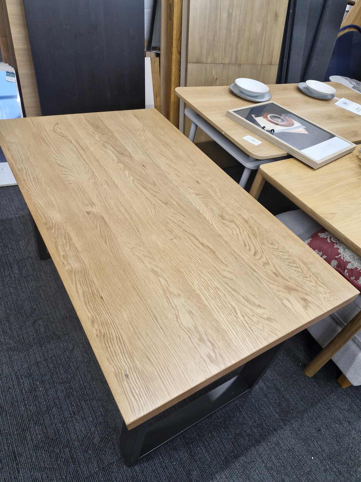 Solid Oak and Black Metal Dining Table 6 seater  / Oak Furnitureland Maine